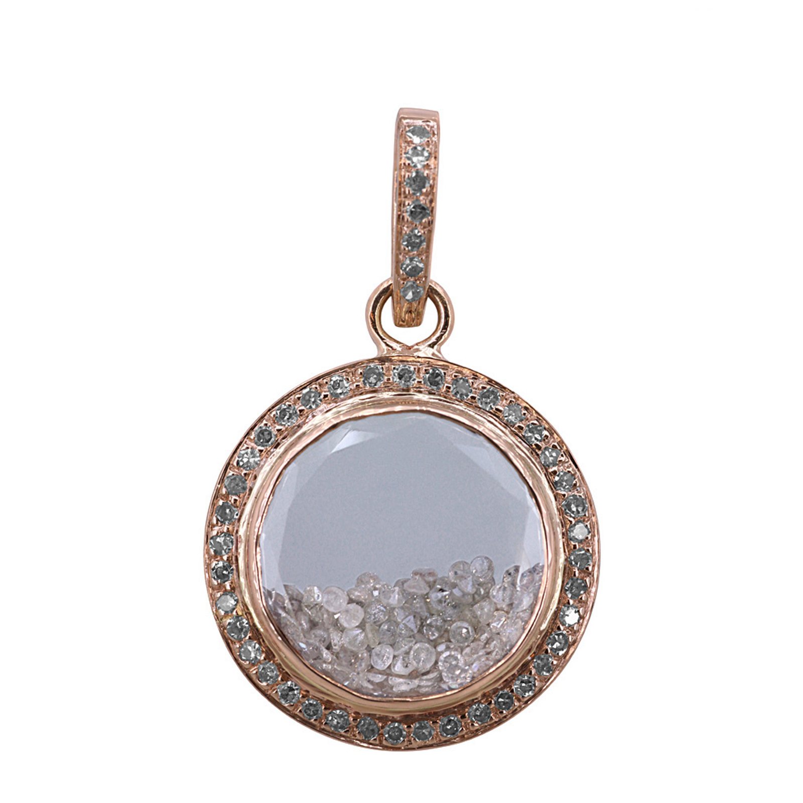 18k solid rose gold crystal shaker pendant with real diamond