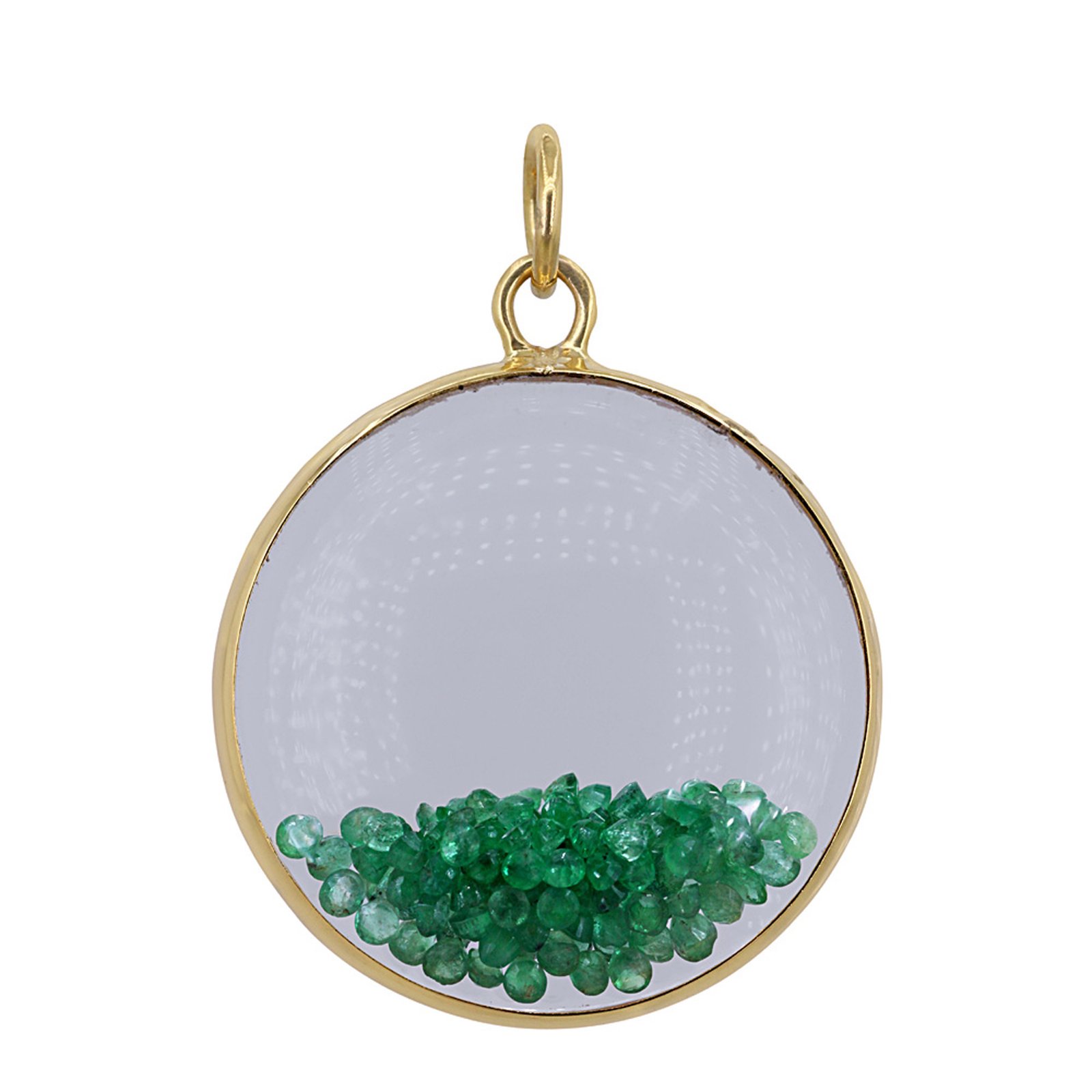 14k solid gold & guiene emerald crystal shaker pendant