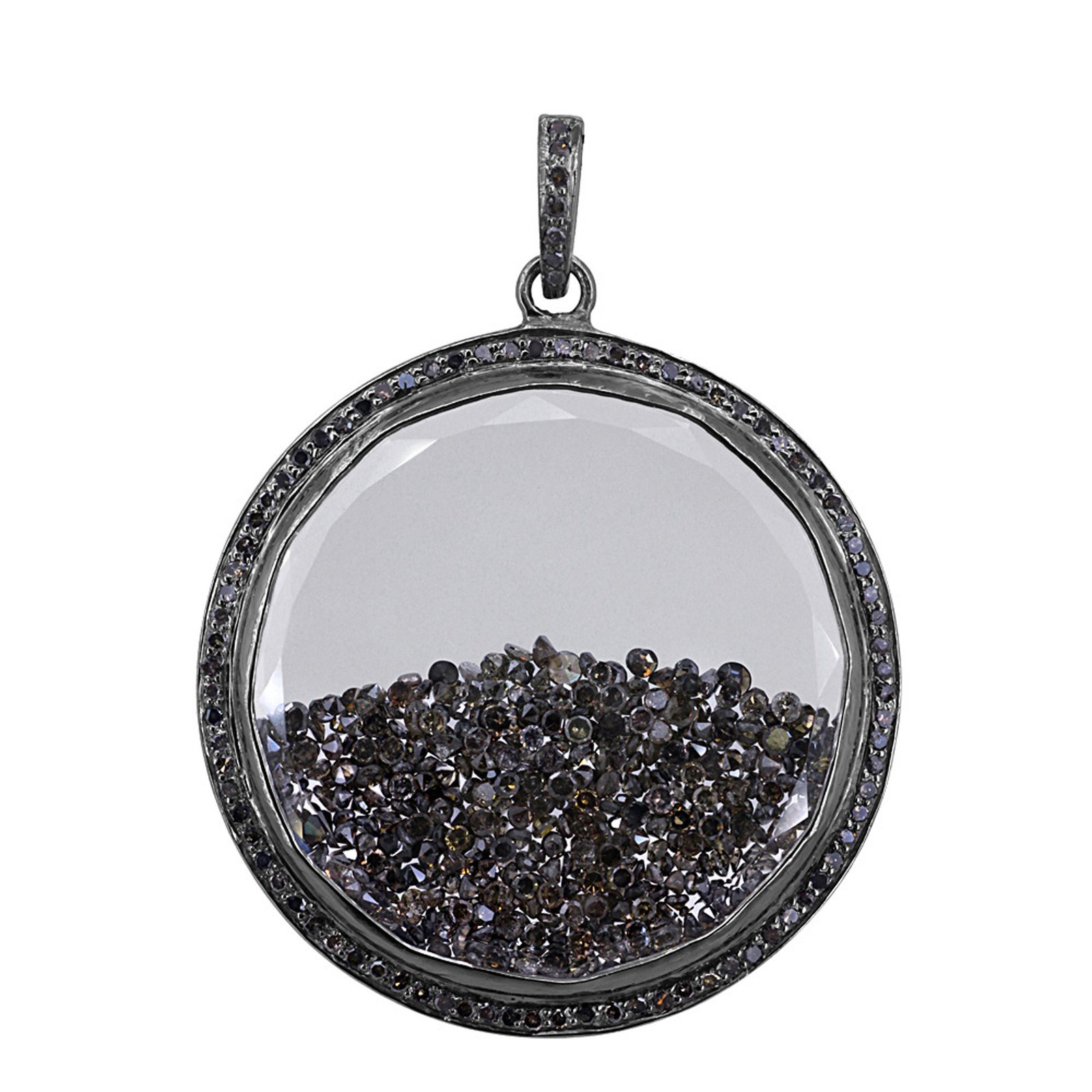 925 sterling silver loose diamond crystal shaker pendant