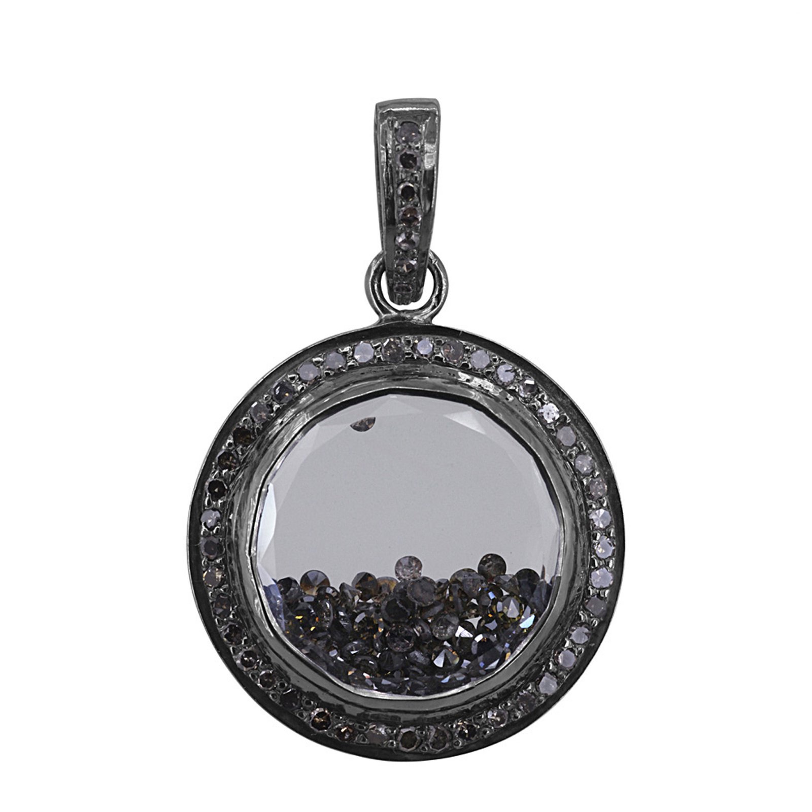 Natural loose diamond crystal shaker pendant made in silver