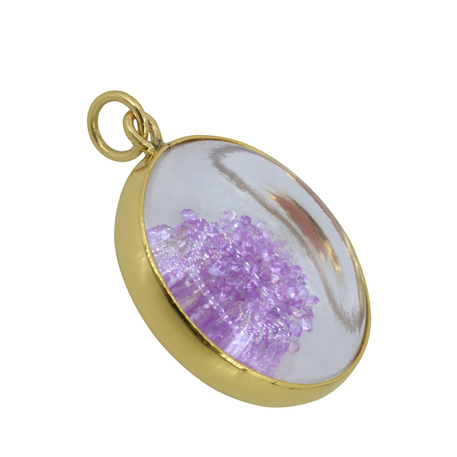 14k solid gold crystal shaker pendant with pink sapphire