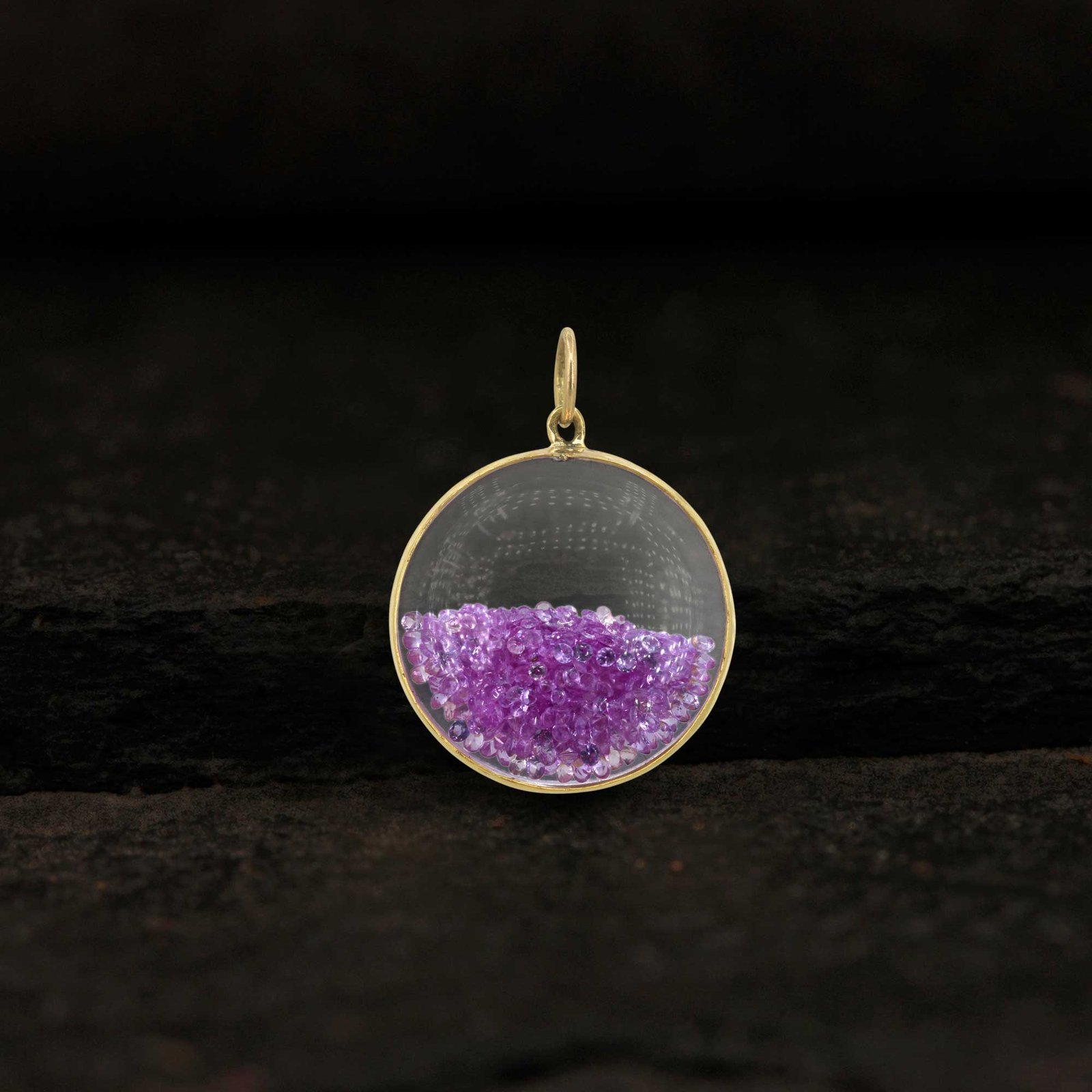 Pink sapphire crystal shaker pendant made in 14k solid gold