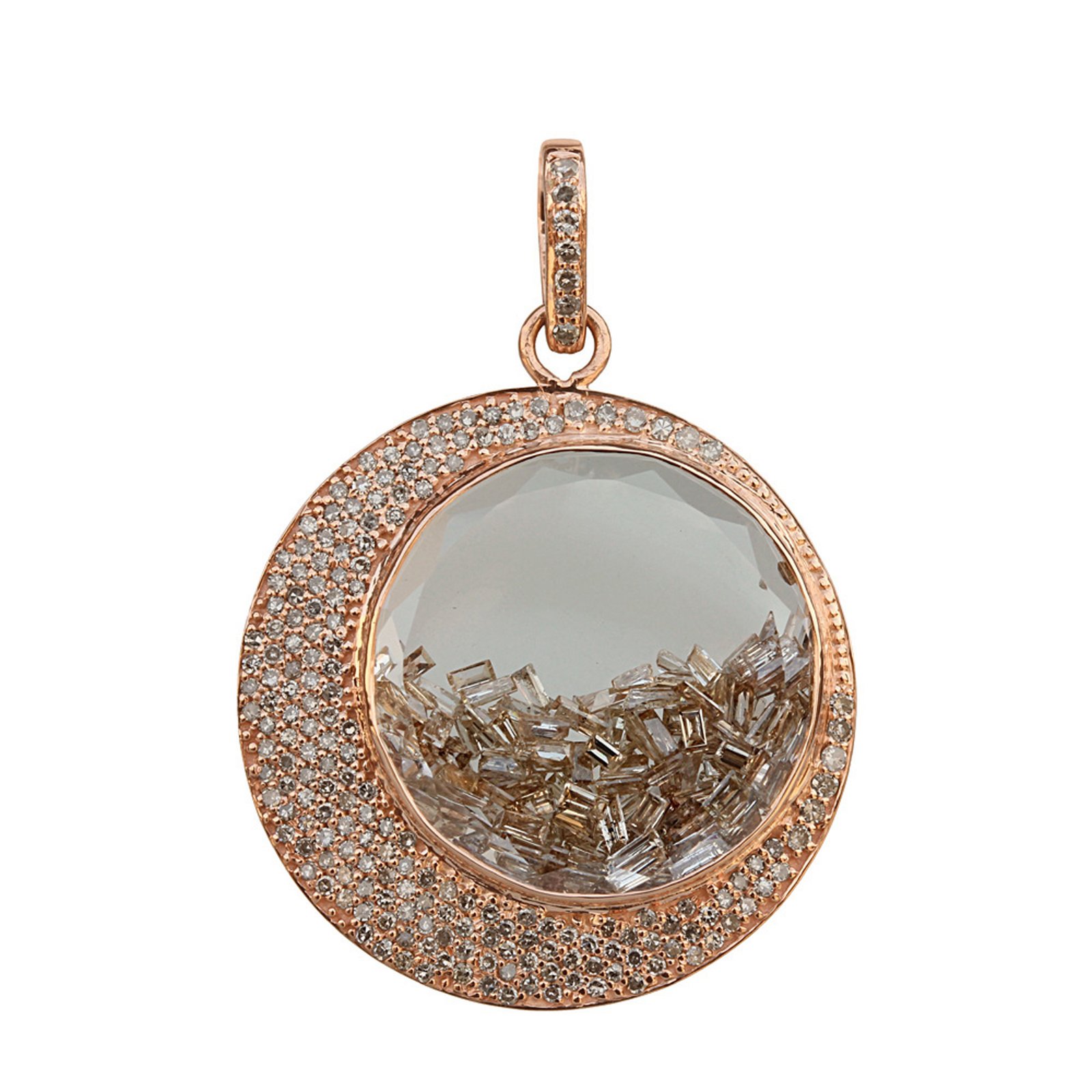18k solid gold crystal moon shaker pendant with real diamond