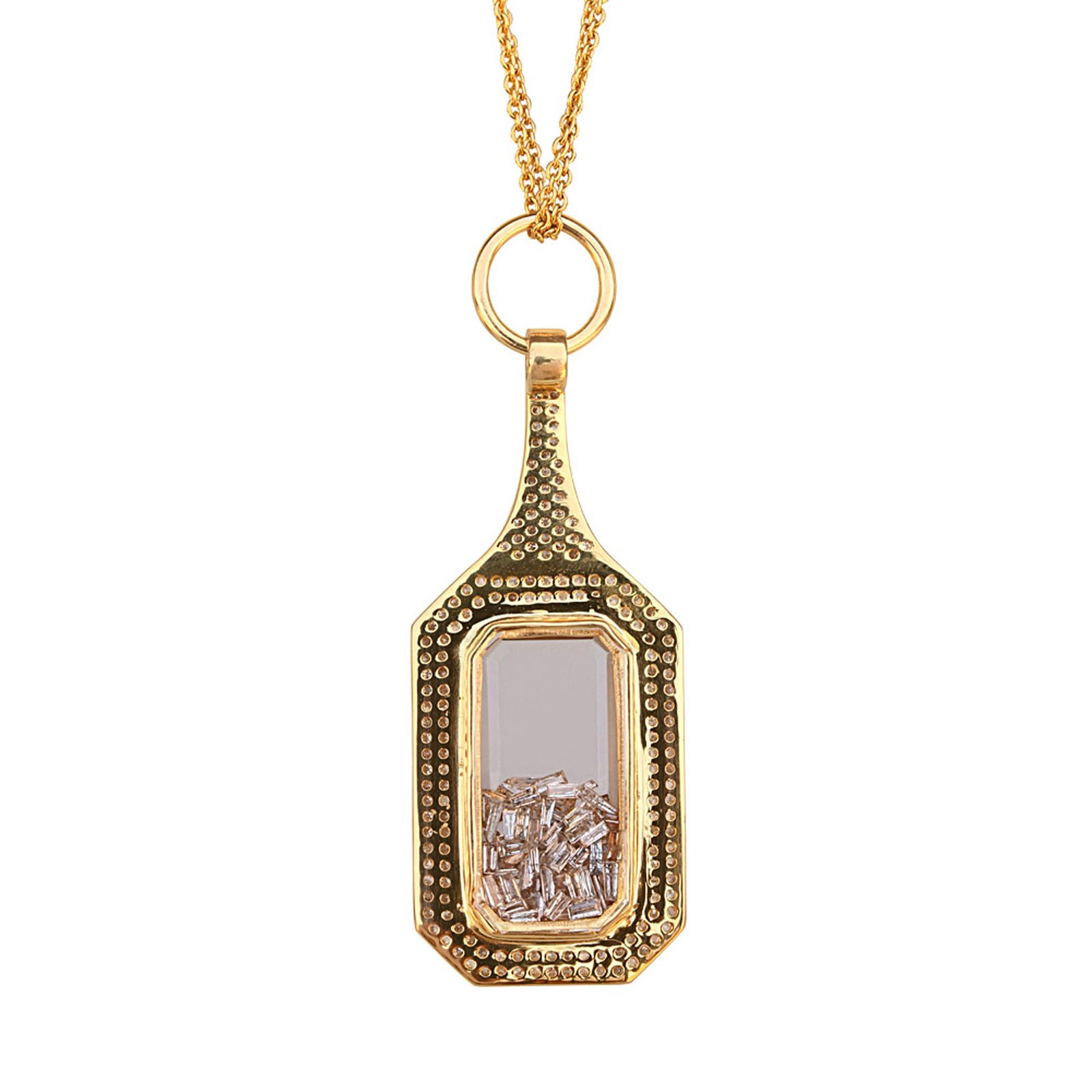 18k solid gold diamond crystal shaker pendant with chain