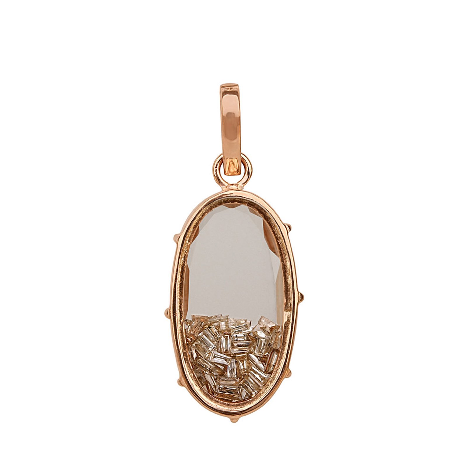 18k solid rose gold crystal shaker pendant with loose diamond