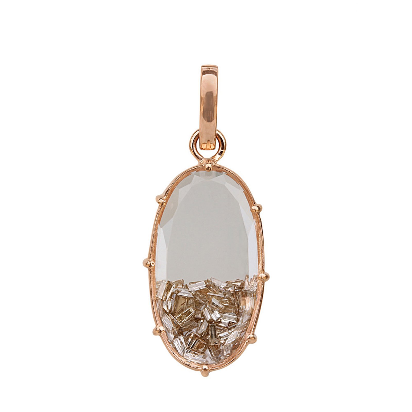18k solid rose gold crystal shaker pendant with loose diamond