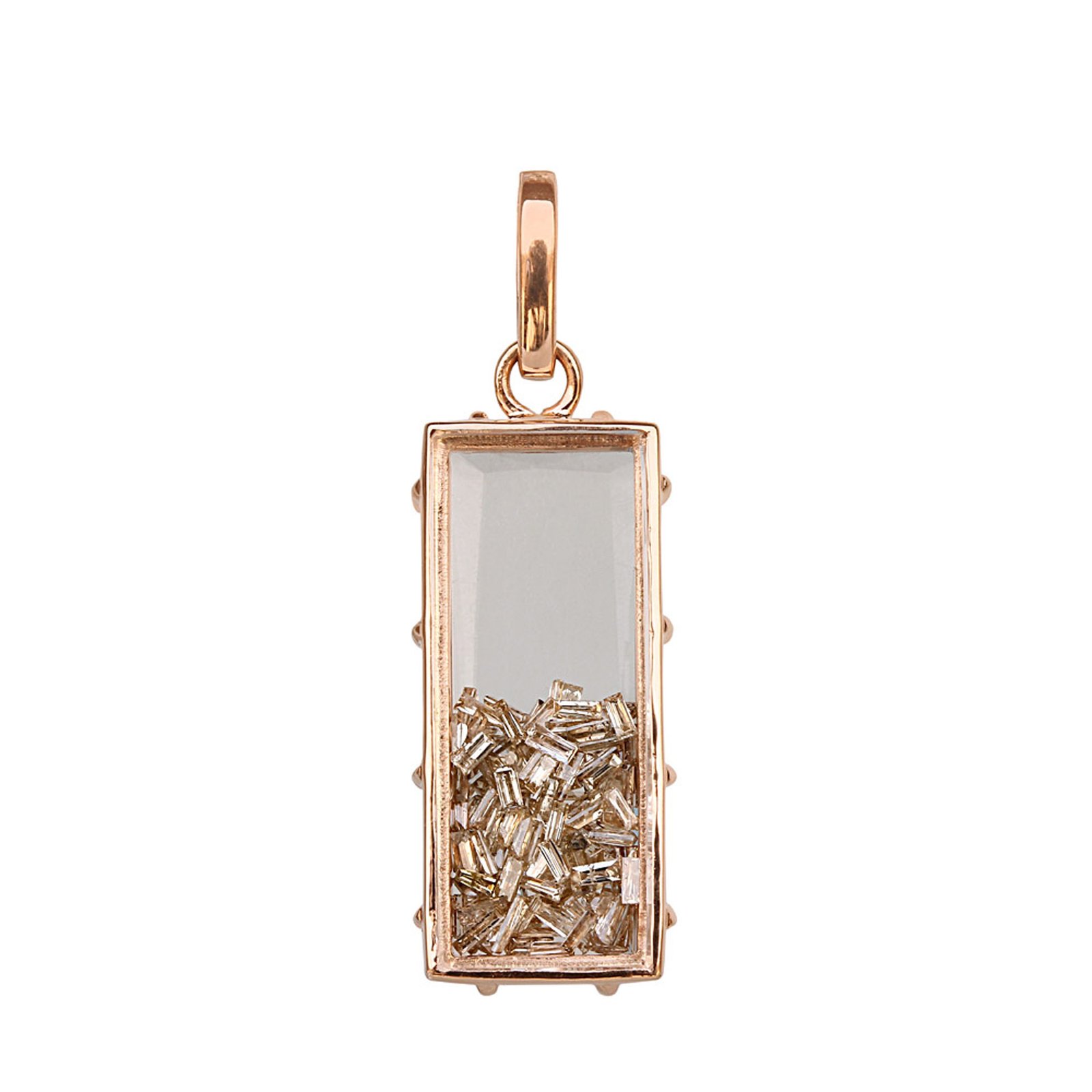 18k solid gold crystal shaker pendant with genuine diamond