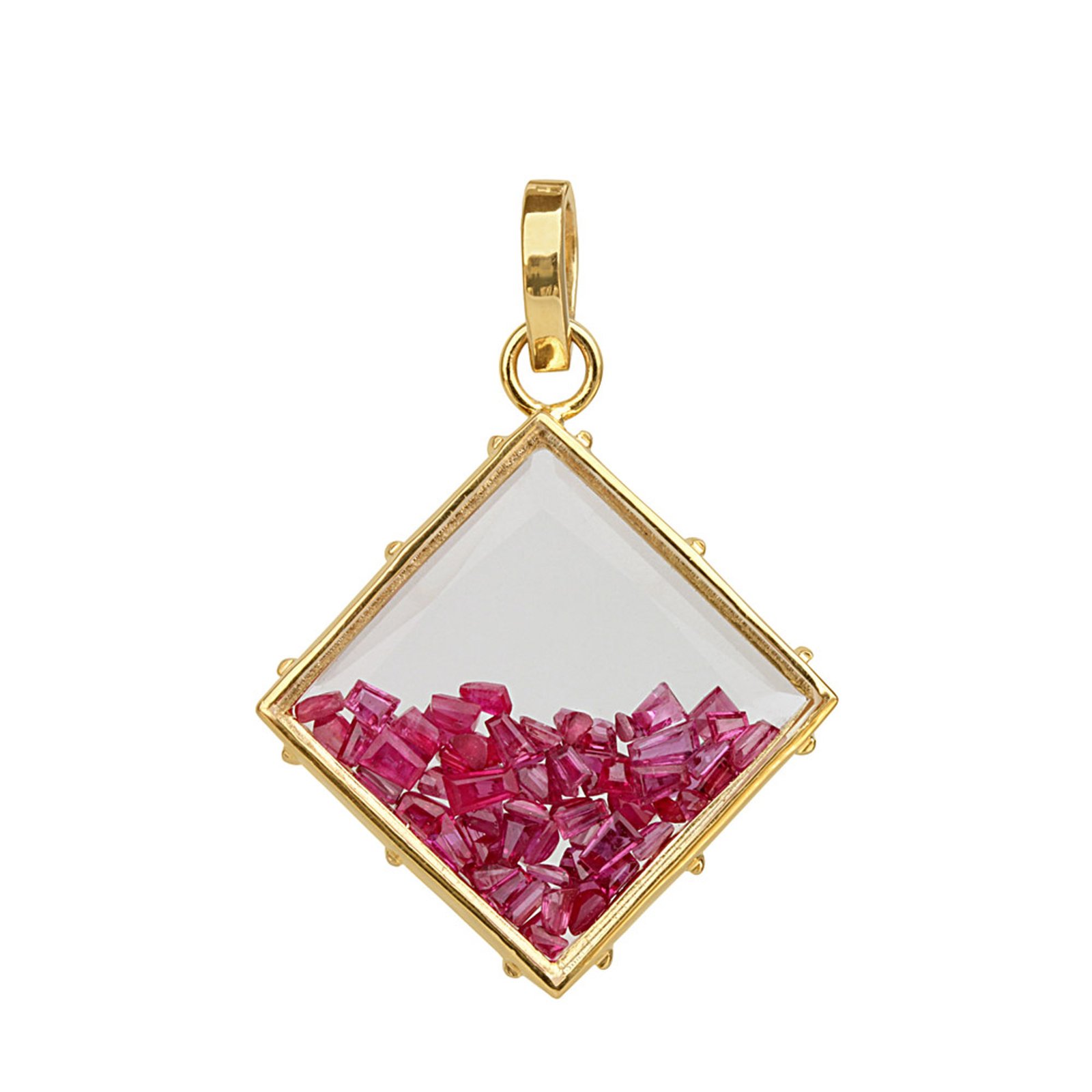 18k solid gold crystal shaker pendant with loose ruby