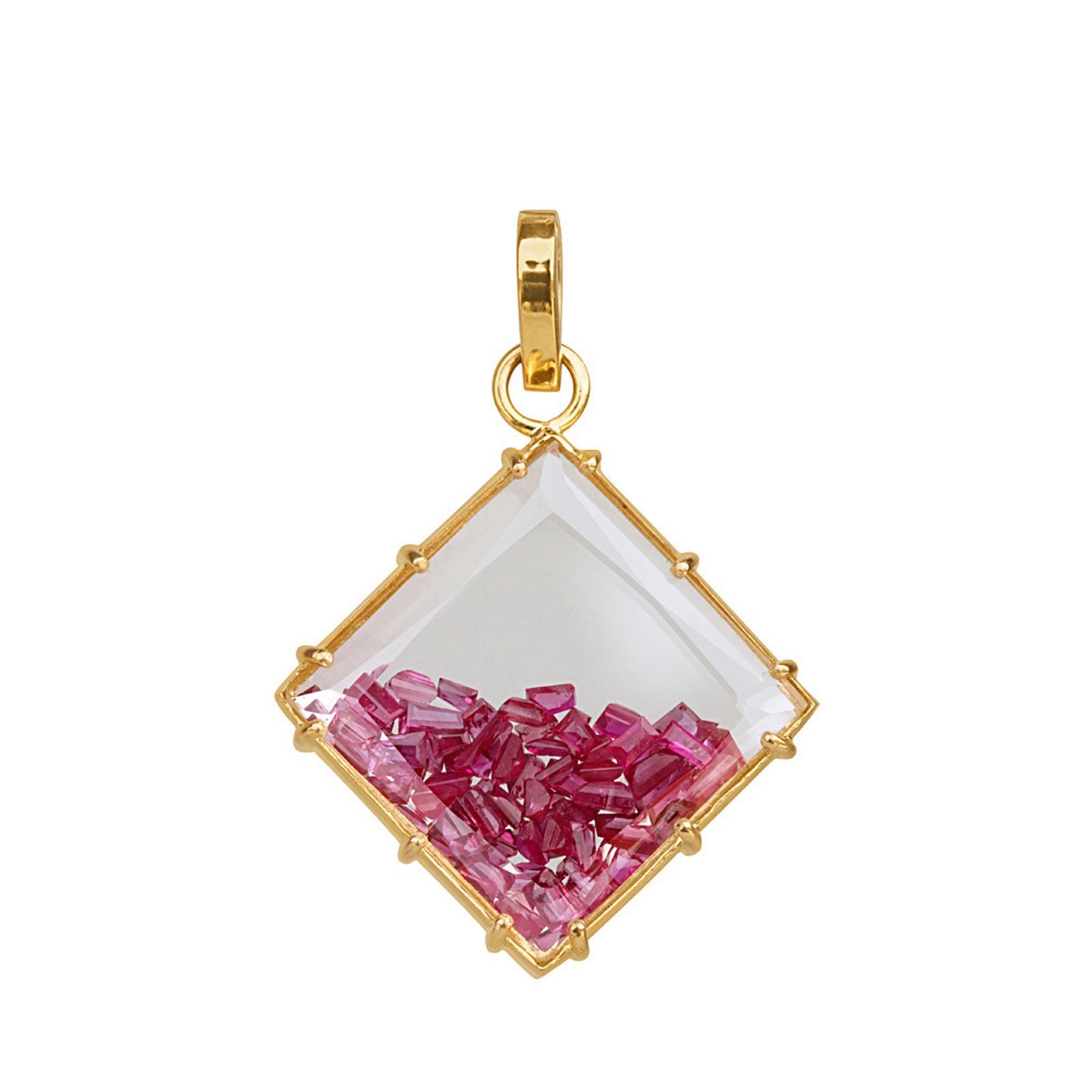 18k solid gold crystal shaker pendant with loose ruby