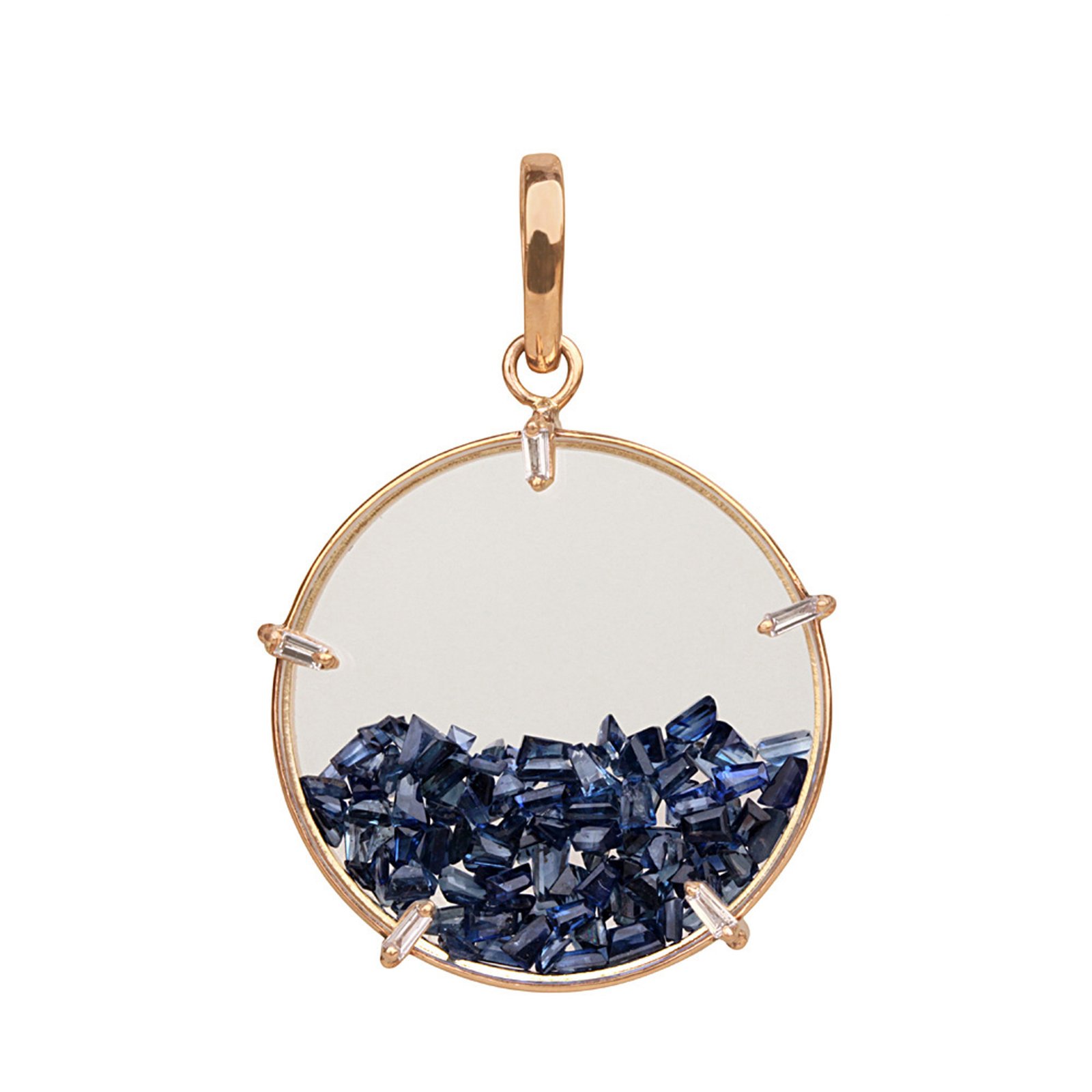 18k solid gold diamond crystal shaker pendant with sapphire gemstone