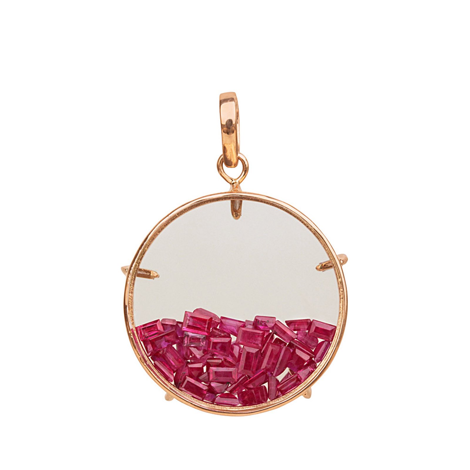 Natural diamond & loose ruby crystal shaker pendant with 18k solid gold