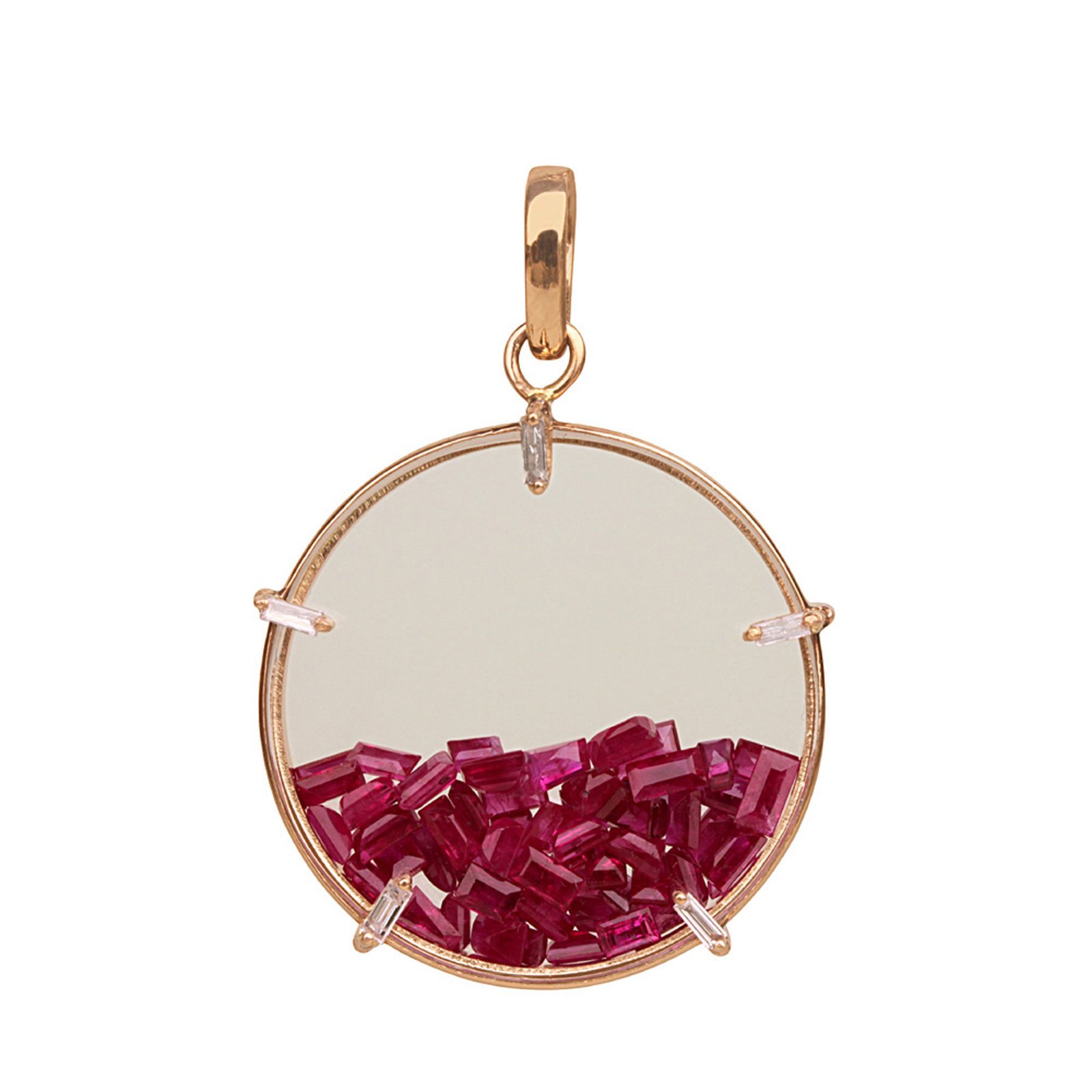 Natural diamond & loose ruby crystal shaker pendant with 18k solid gold