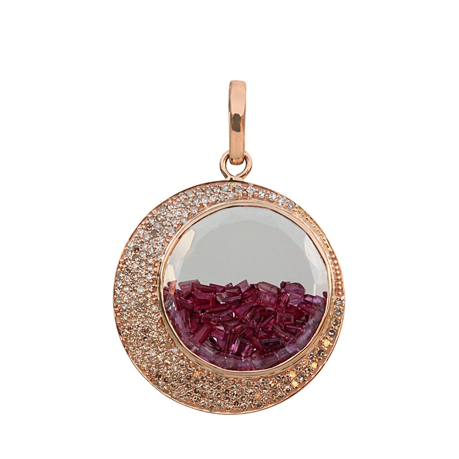Ruby crystal shaker pendant made in 18k solid gold & diamond
