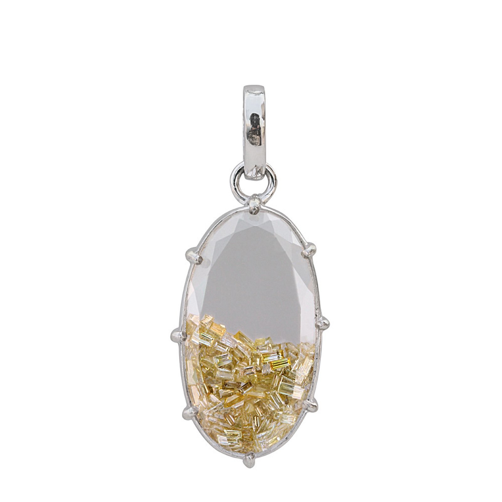 18k solid white gold crystal shaker pendant with real loose diamond