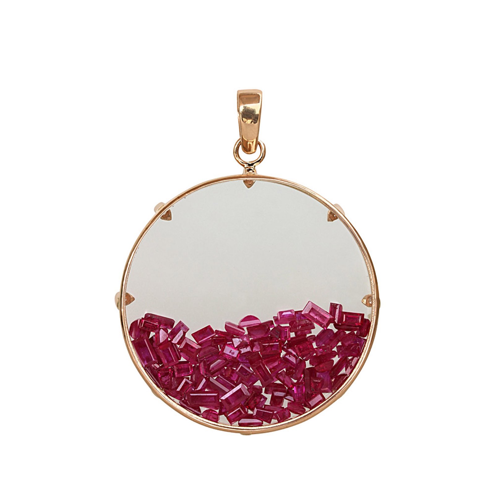 18k gold diamond crystal shaker pendant with real ruby