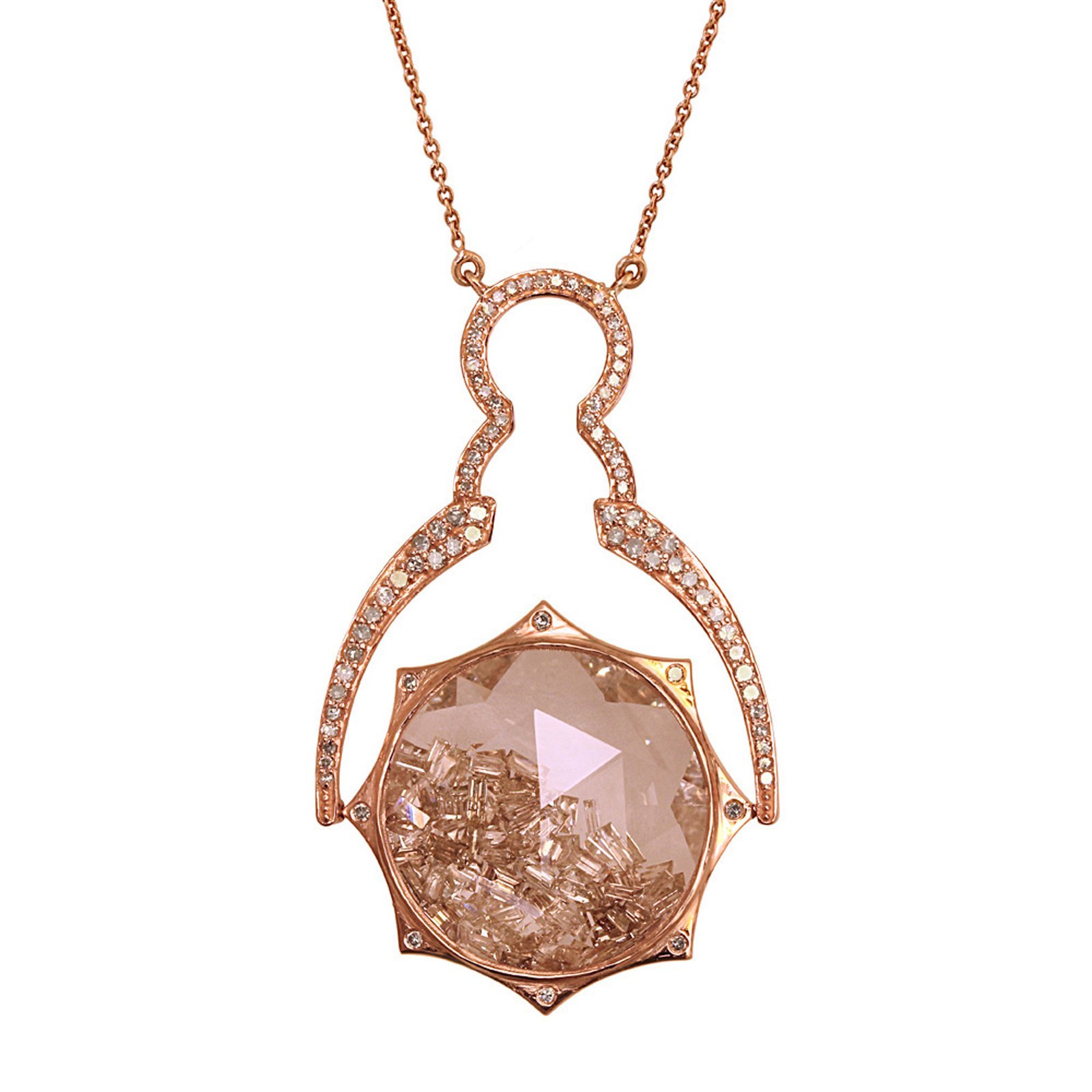 18k solid rose gold diamond crystal shaker pendant with chain