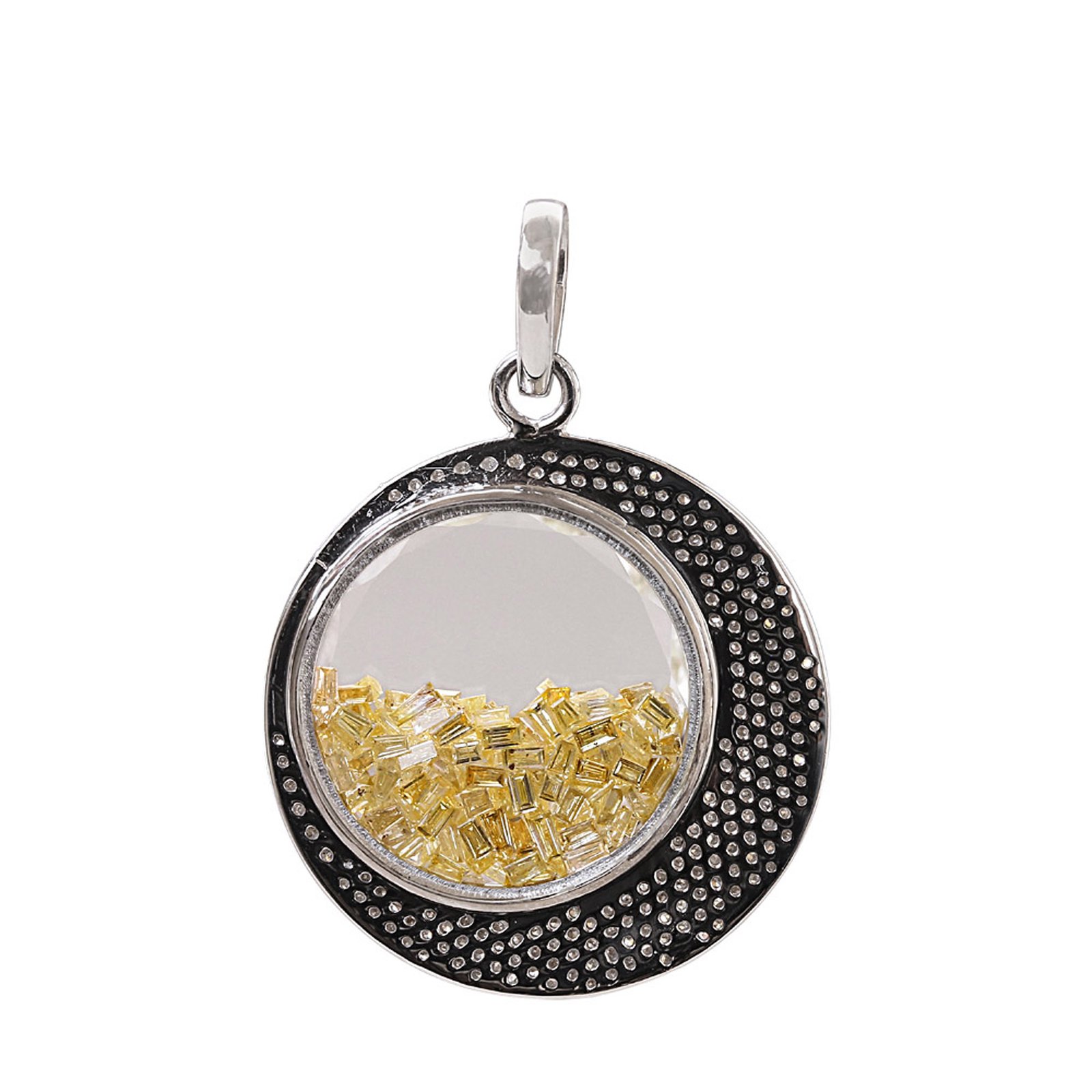 Loose diamond & 18k solid white gold crystal moon shaker pendant