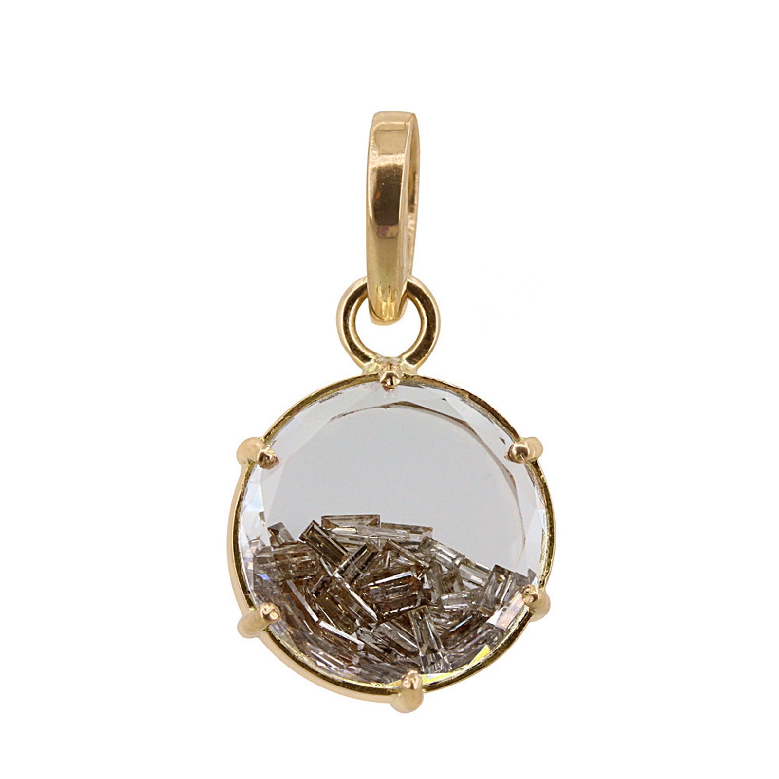 14k solid gold natural crystal shaker pendant