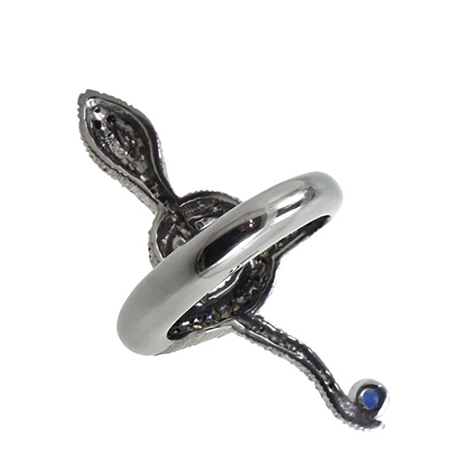 Snake shape ring made in 925 silver with diamond & sapphire