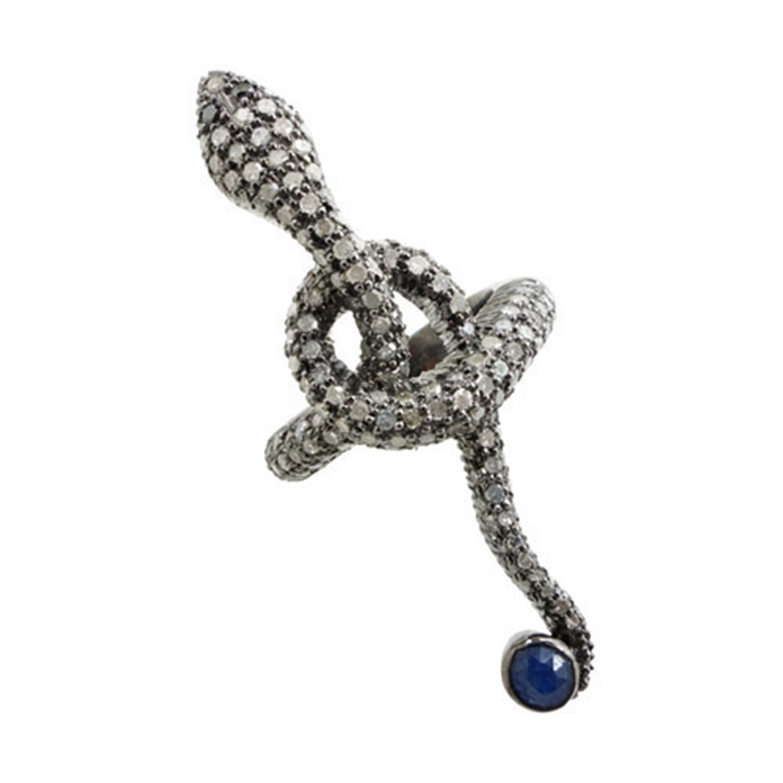 Snake shape ring made in 925 silver with diamond & sapphire