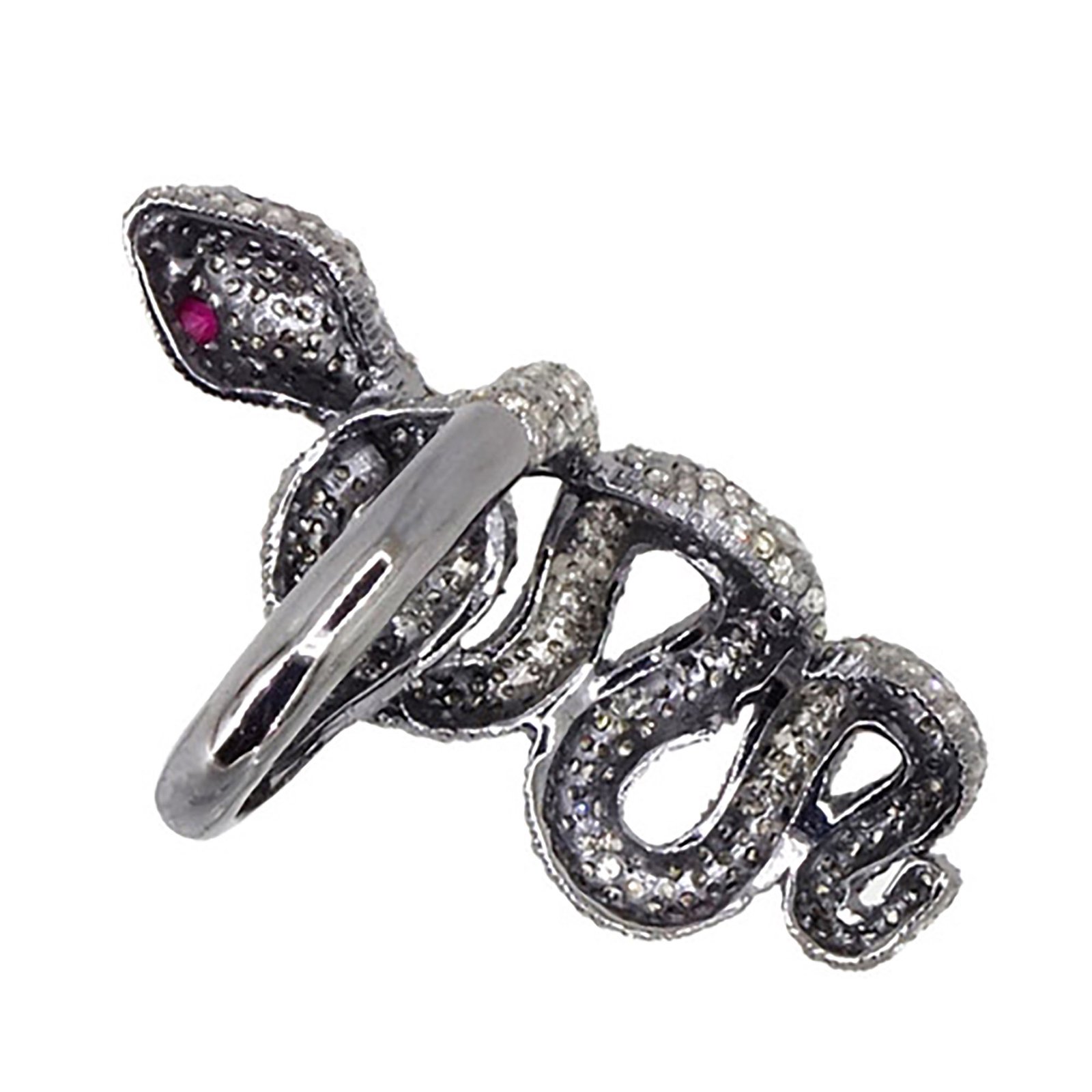 Ruby eyes snake ring with diamond