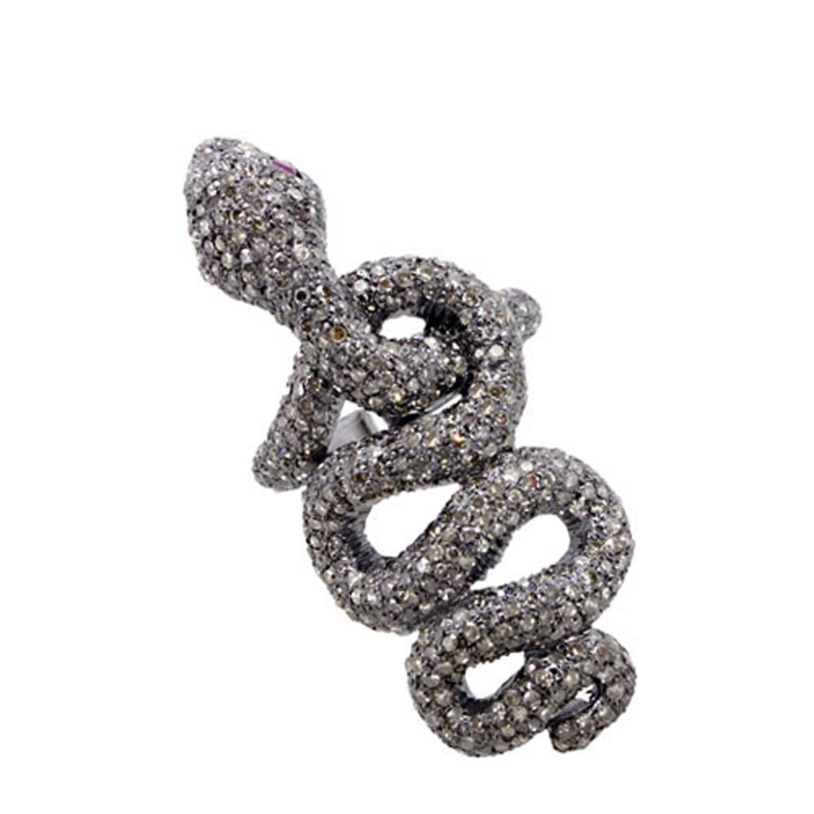 Ruby eyes snake ring with diamond