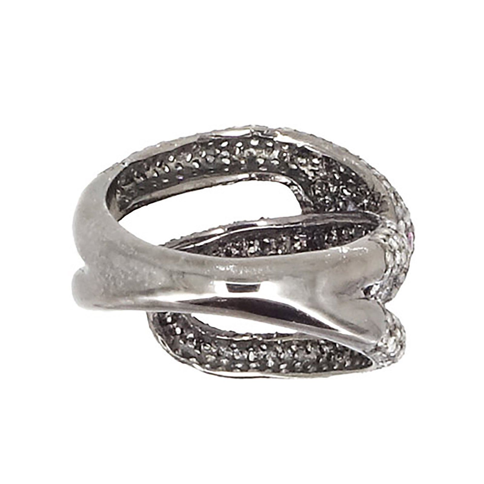 Solid silver pave diamond snake ring