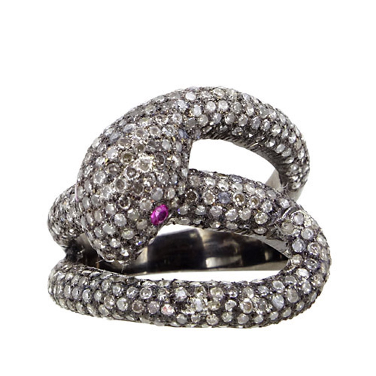 Solid silver pave diamond snake ring