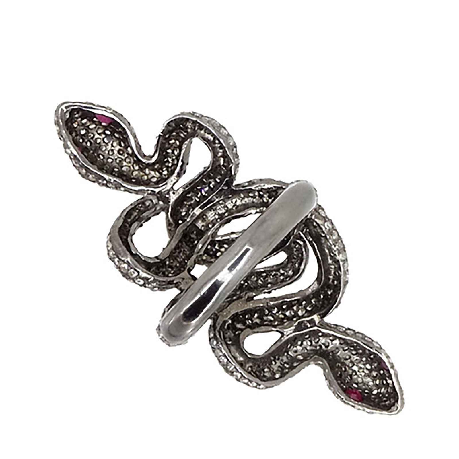 925 Sterling silver diamond designer two snake ring