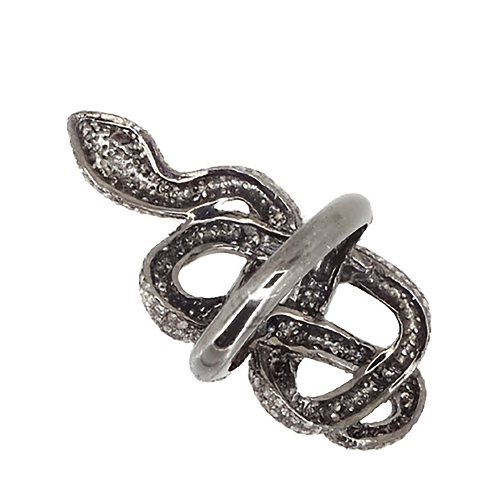 Pave diamond 925 silver snake ring vintage jewelry