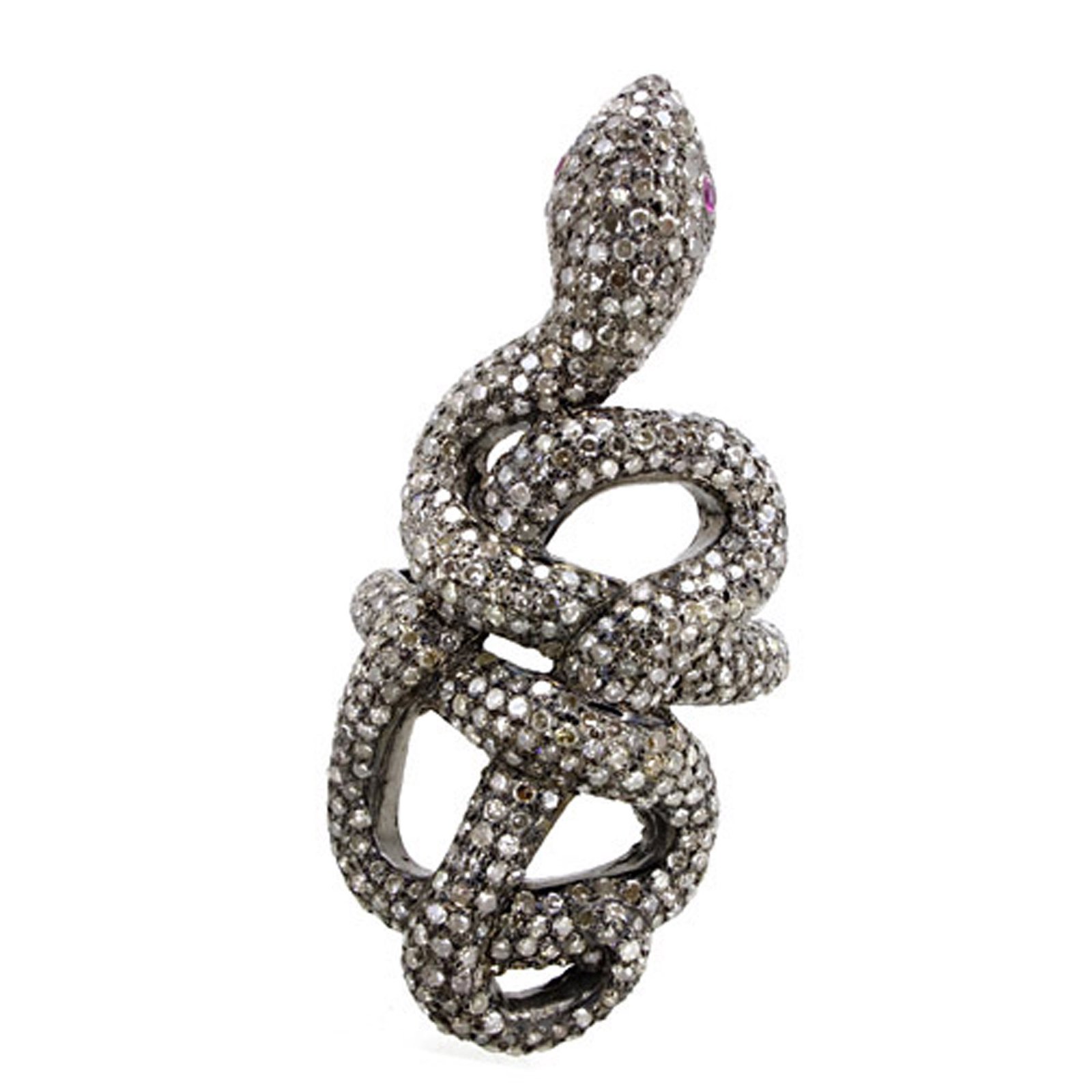 Pave diamond 925 silver snake ring vintage jewelry