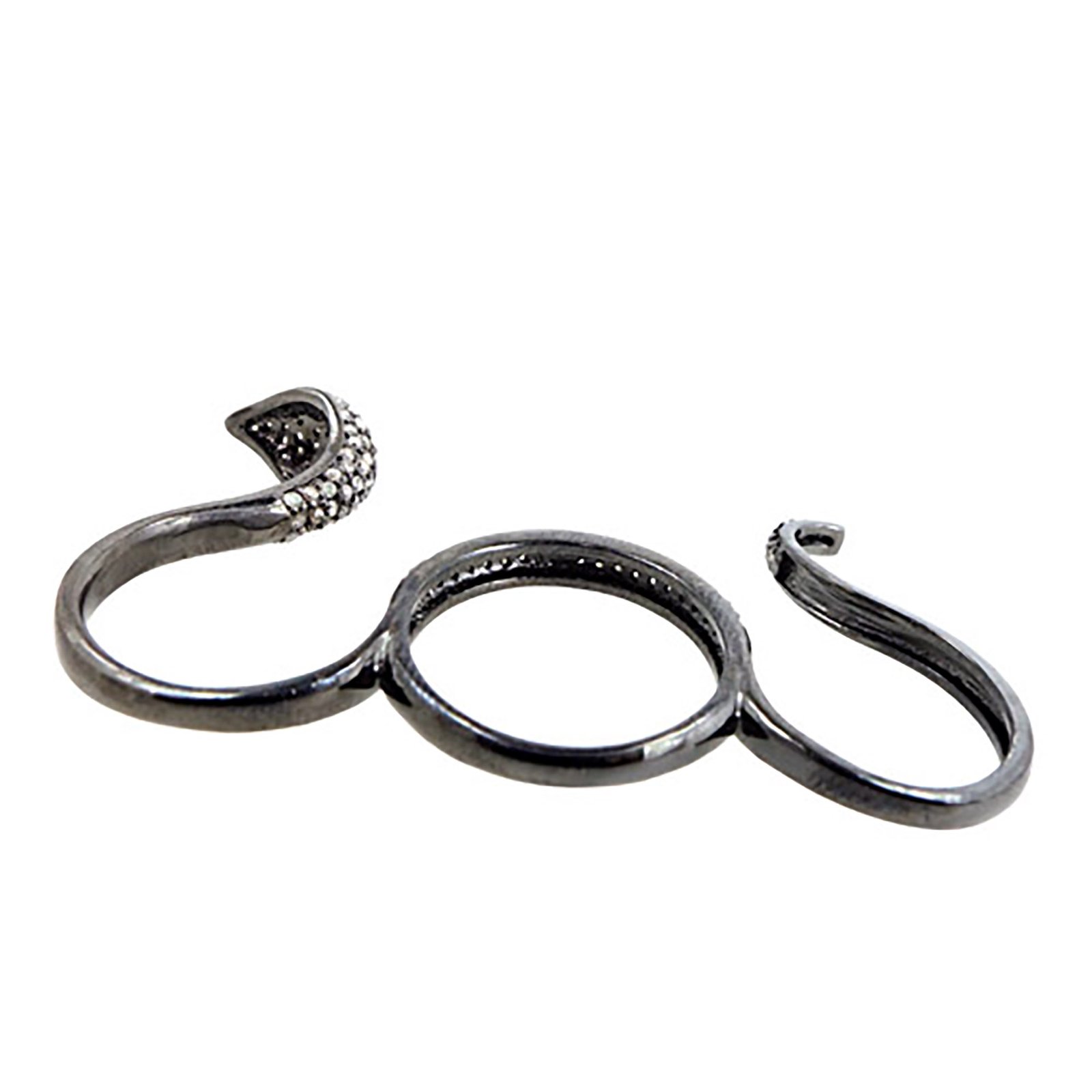 925 Silver diamond three finger snake ring
