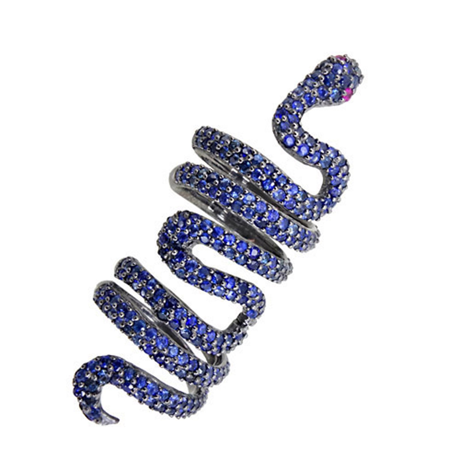 Blue sapphire spiral full finger snake knuckle ring