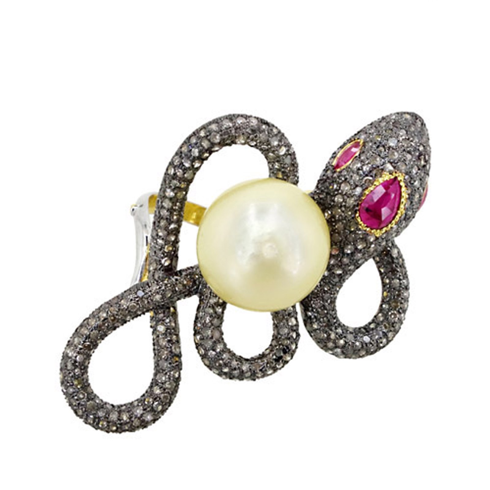 Pearl ruby diamond vintage snake ring