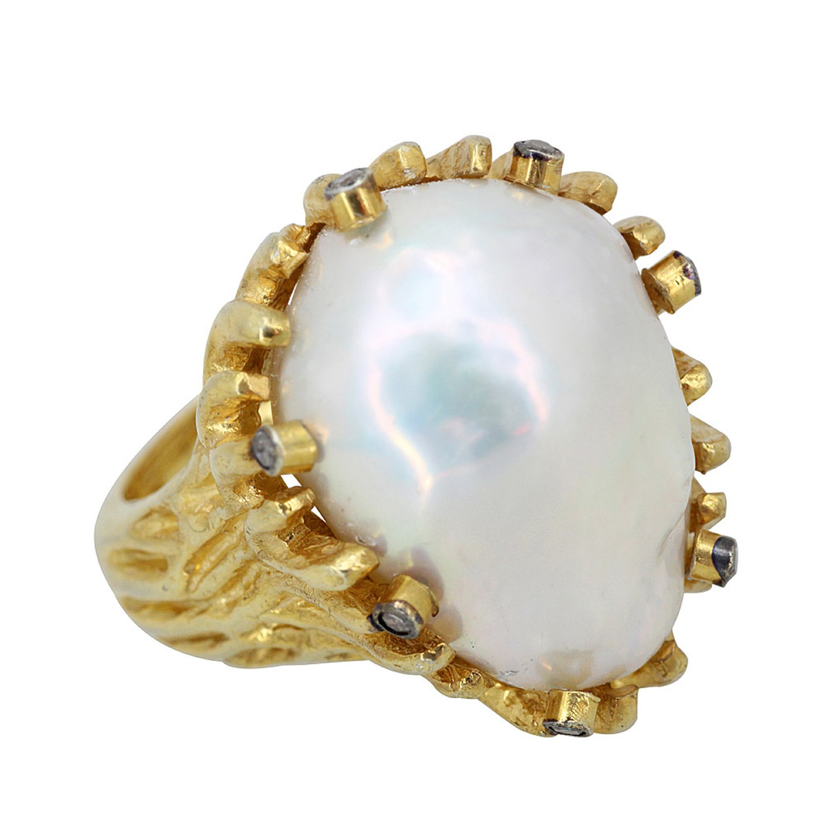 Pearl dome ring, 14k gold & 925 silver diamond jewelry