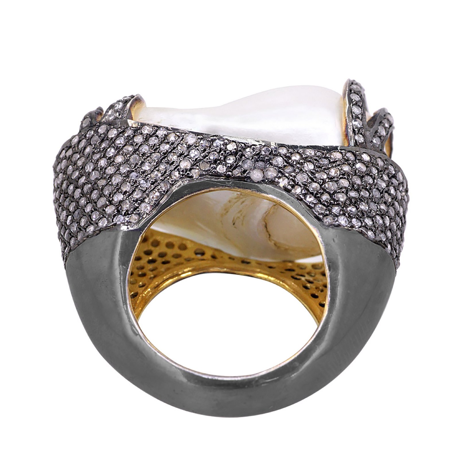 2.26ct diamond pearl designer dome ring, 14k gold & silver ring