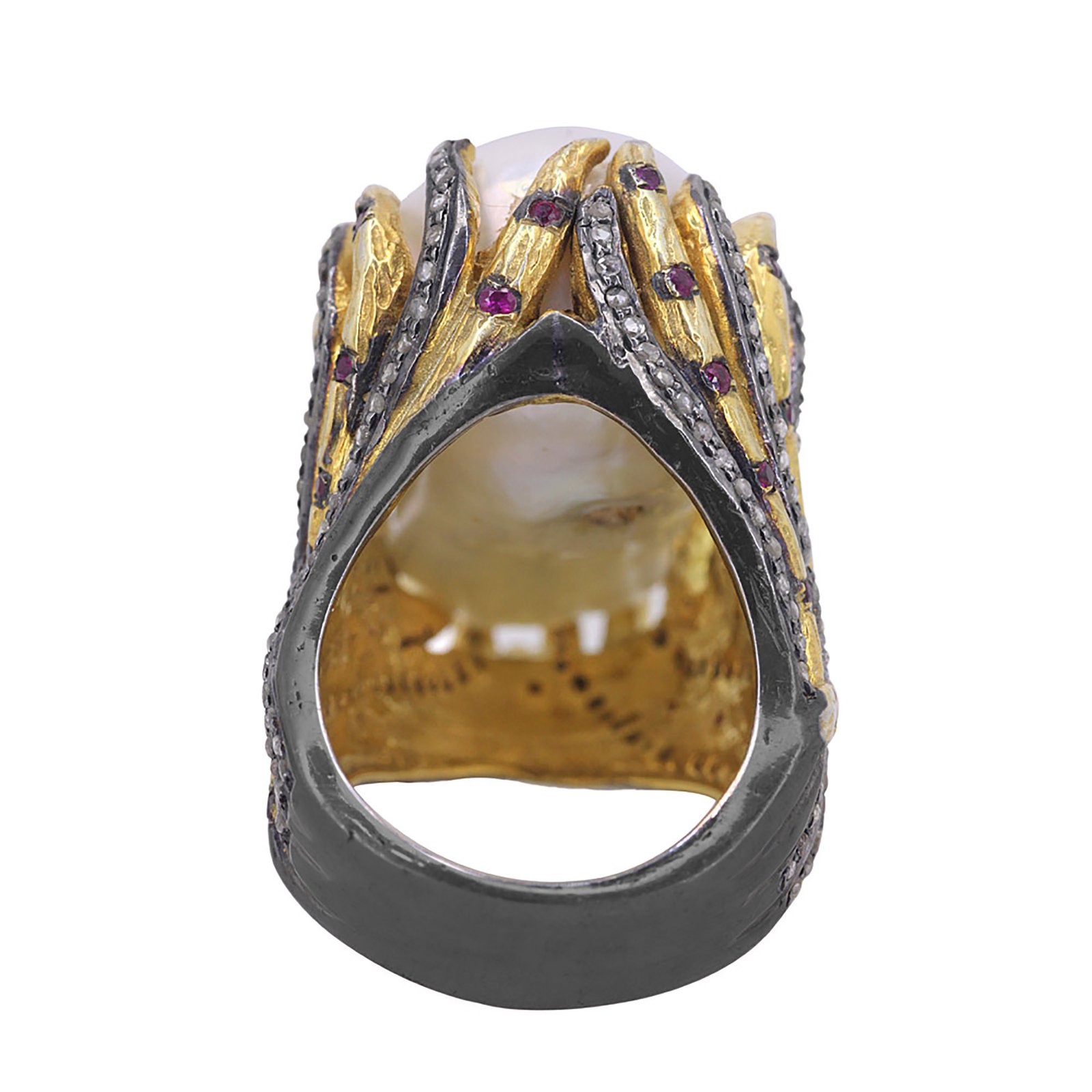 Dome ring with gemstone & diamond, 14k gold & 925 silver jewelry