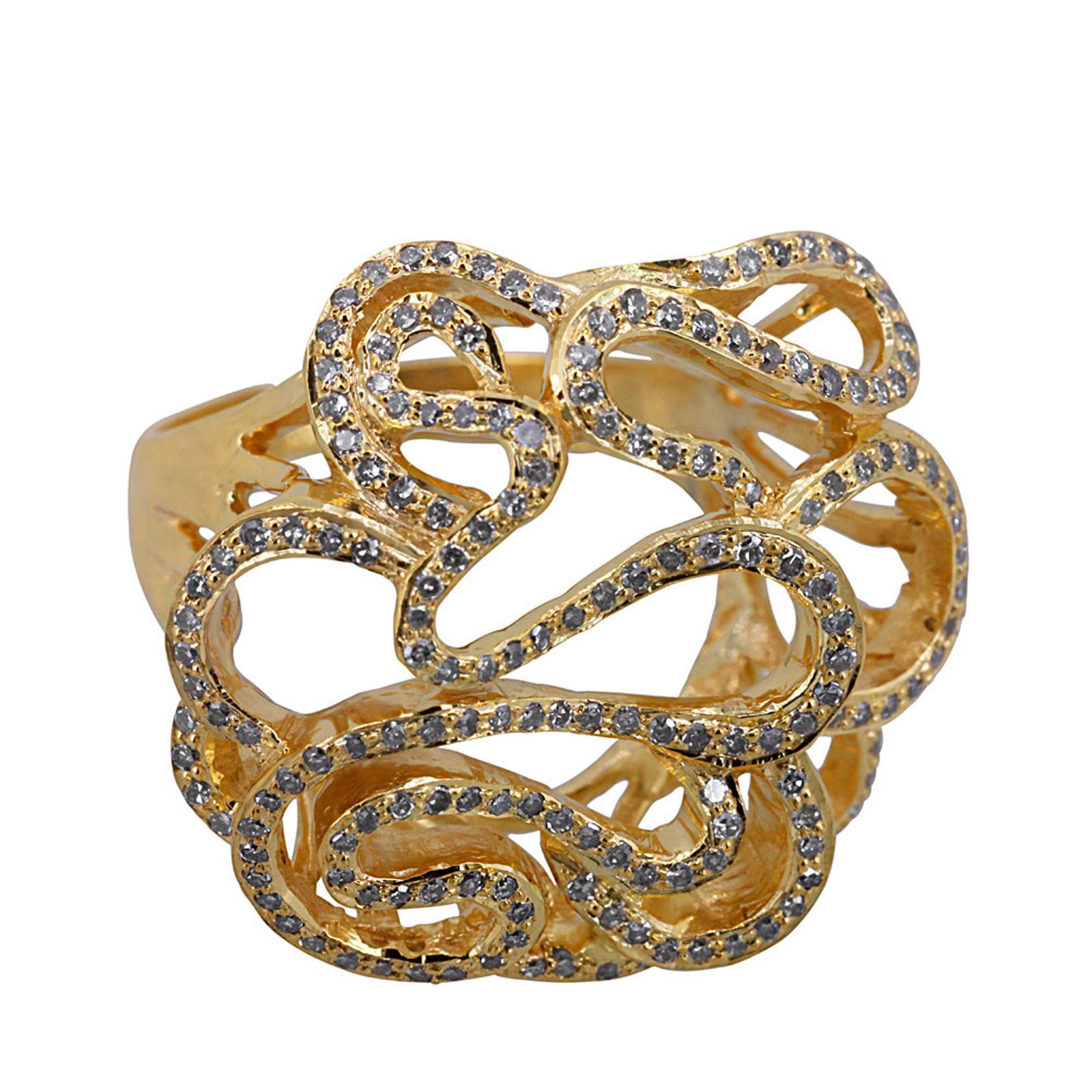 18k Solid yellow gold real pave diamond snake ring fine jewelry