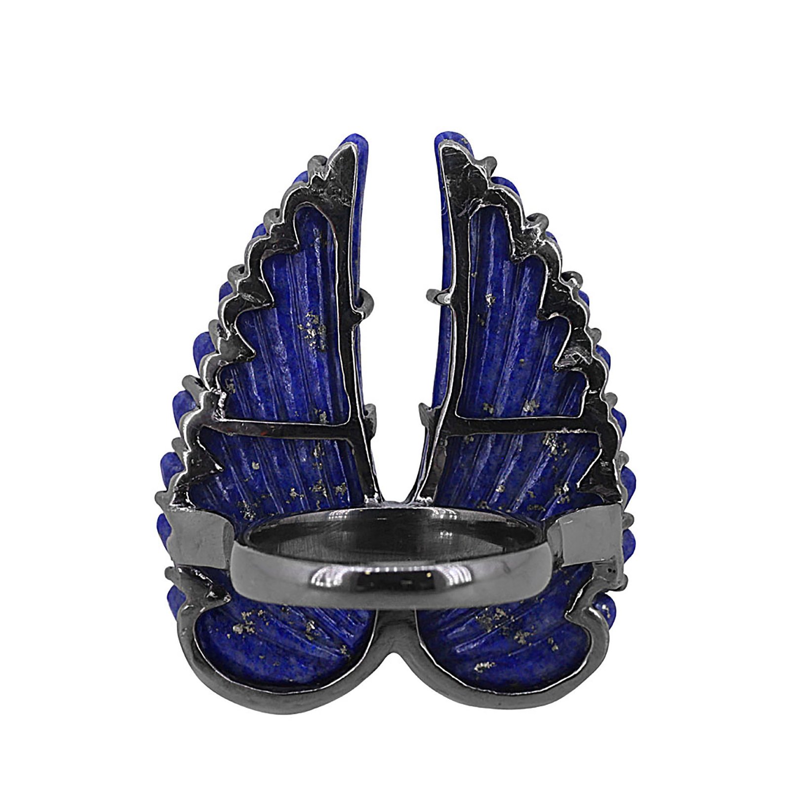 Lapis lazuli feather shape ring, 925 silver & diamond jewelry