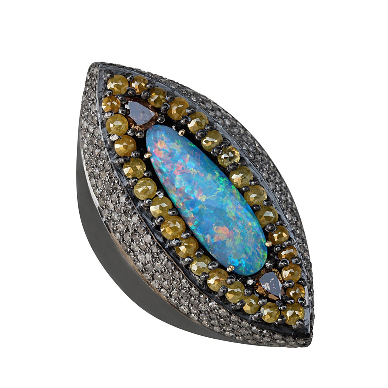 Pave diamond fine ring adorned with opal & solid gold 925 silver