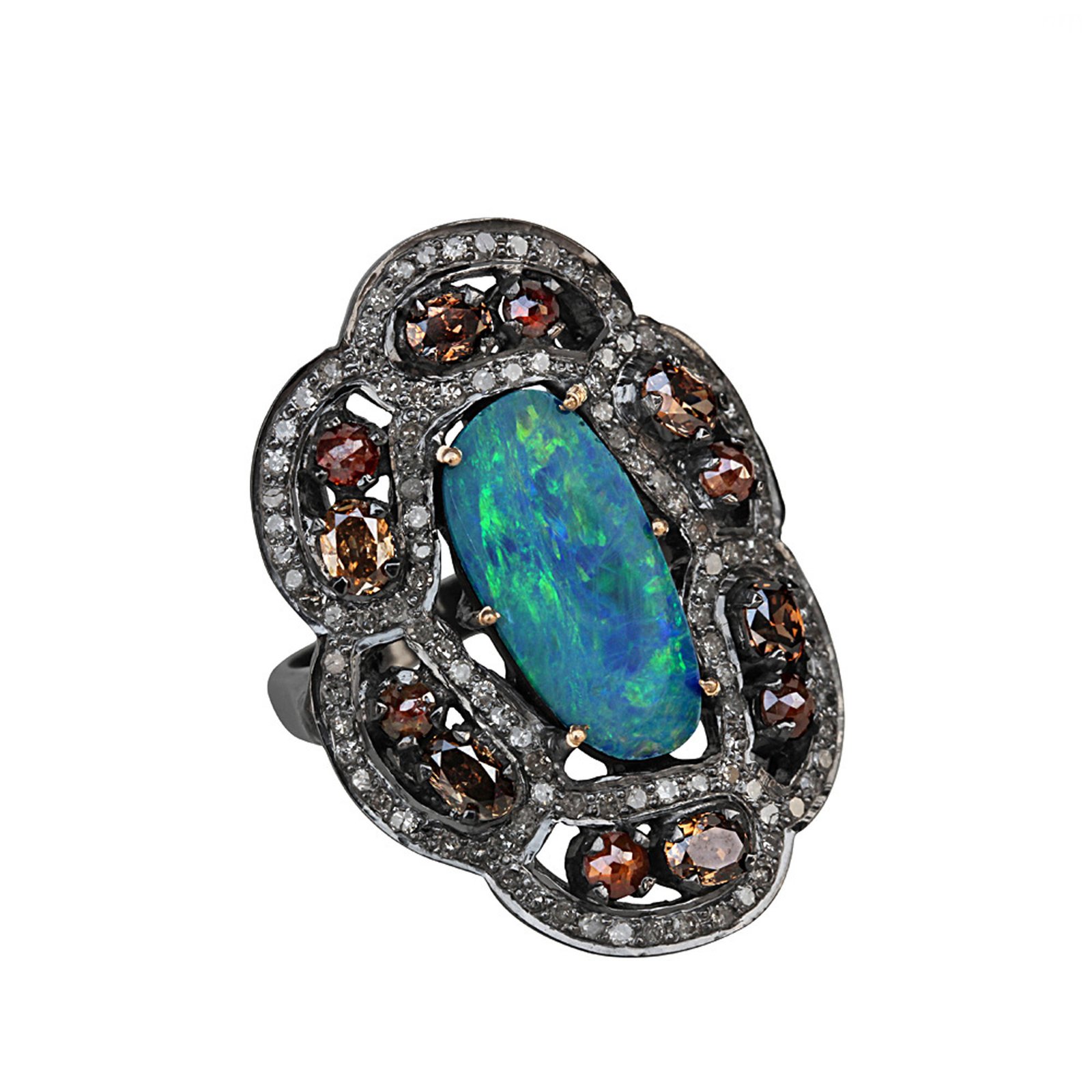 925 Sterling silver pave diamond ring, 14k gold & opal ring