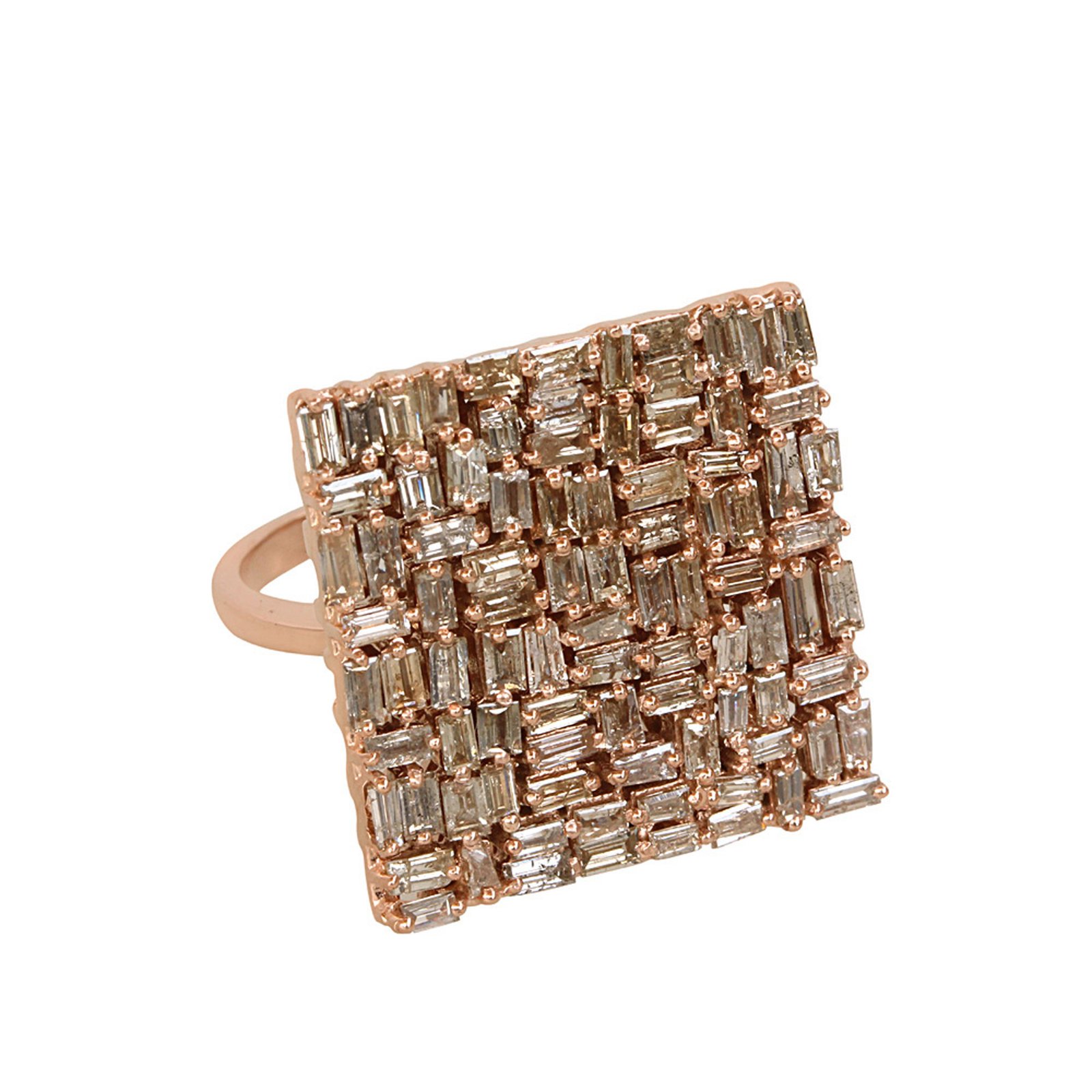 Square shape baguette diamond ring, 18k solid rose gold jewelry