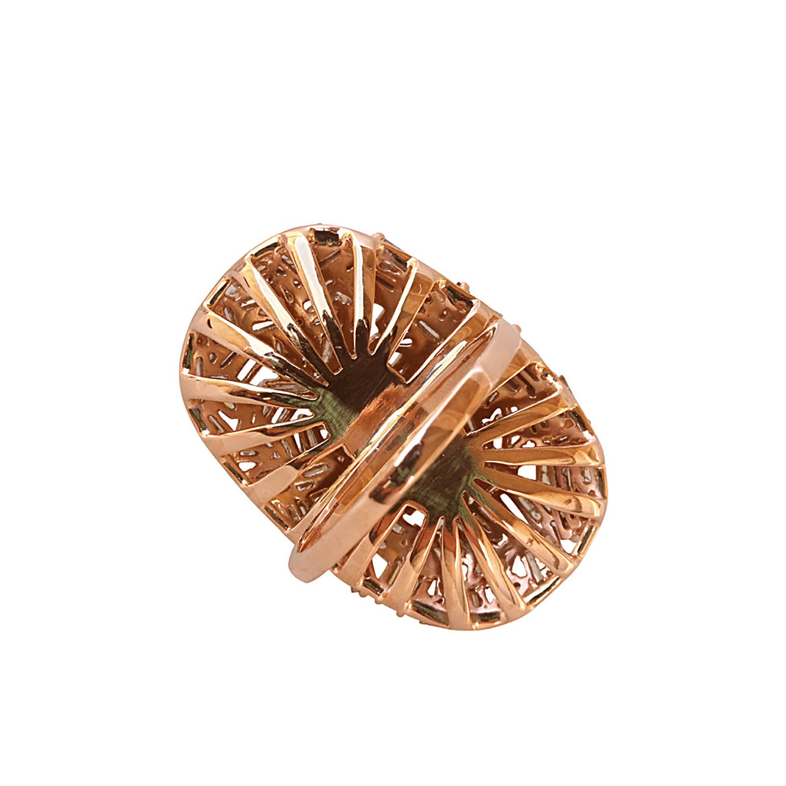 Solid 18k rose gold oval shape baguette diamond ring