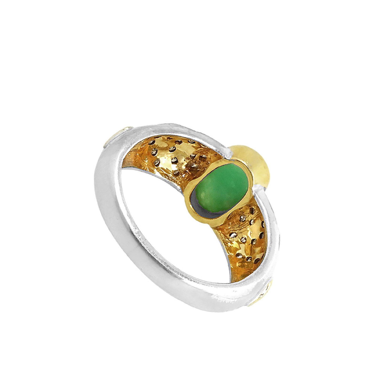 Solid gold & silver diamond ring with emerald