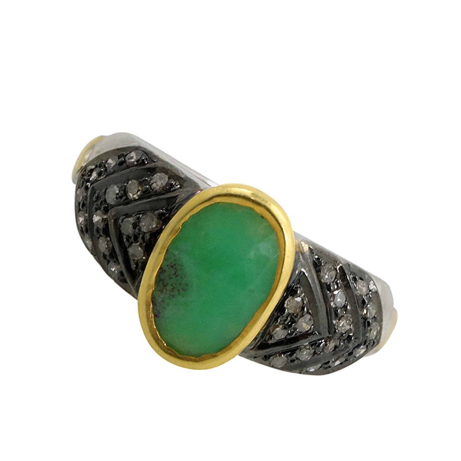 Solid gold & silver diamond ring with emerald