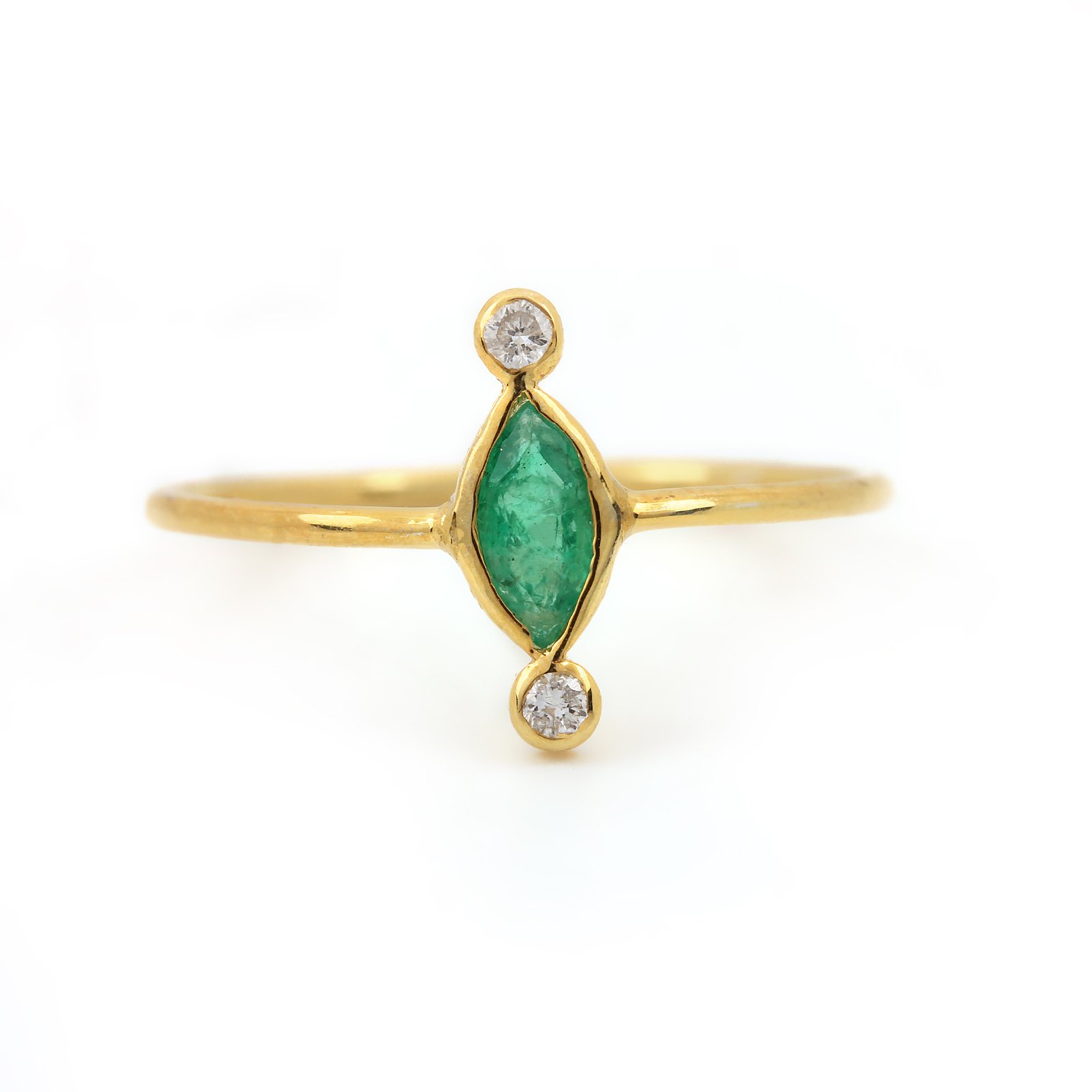 14k Solid Gold Diamond Emerald Ring