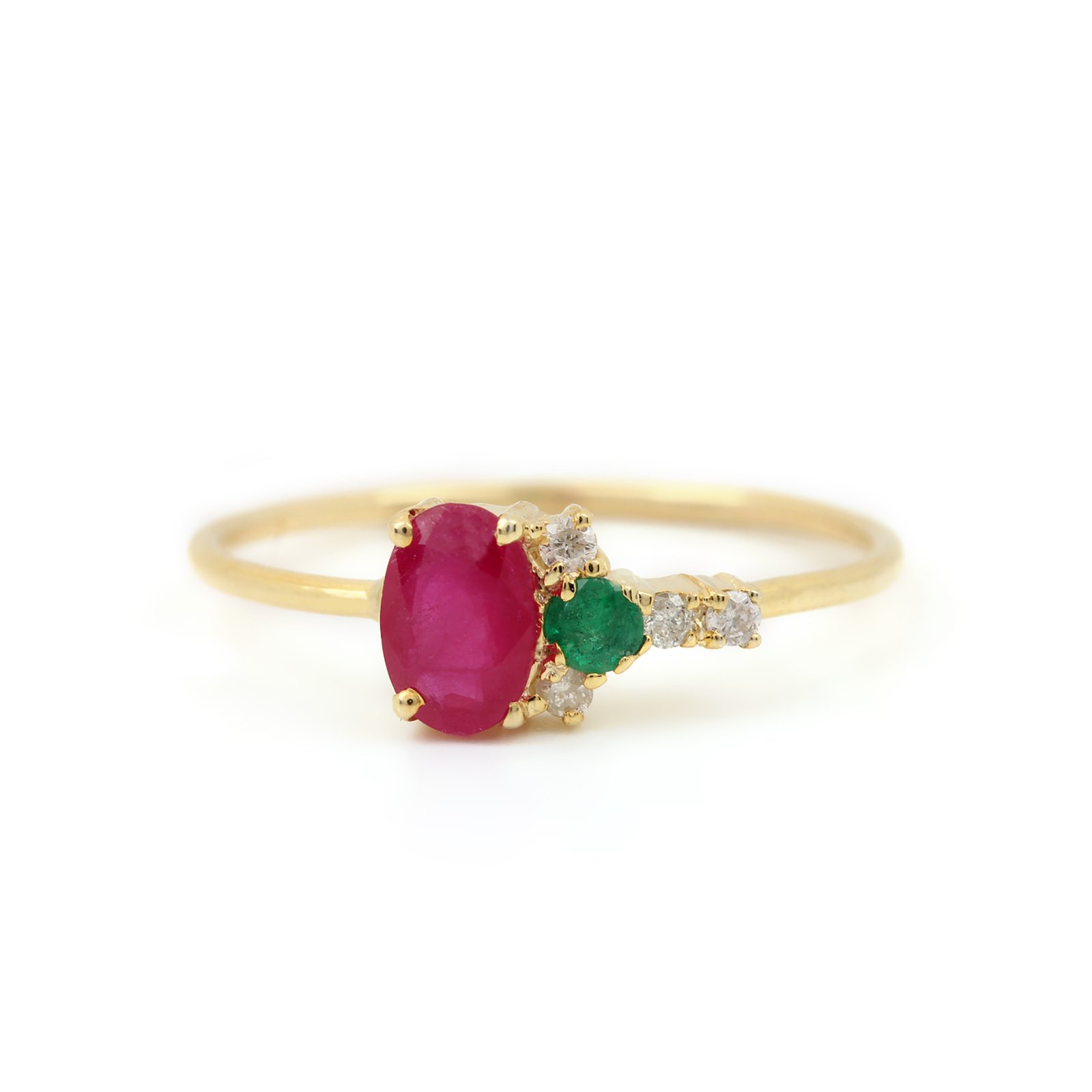 14k Solid Gold Diamond Ruby&Emerald Ring