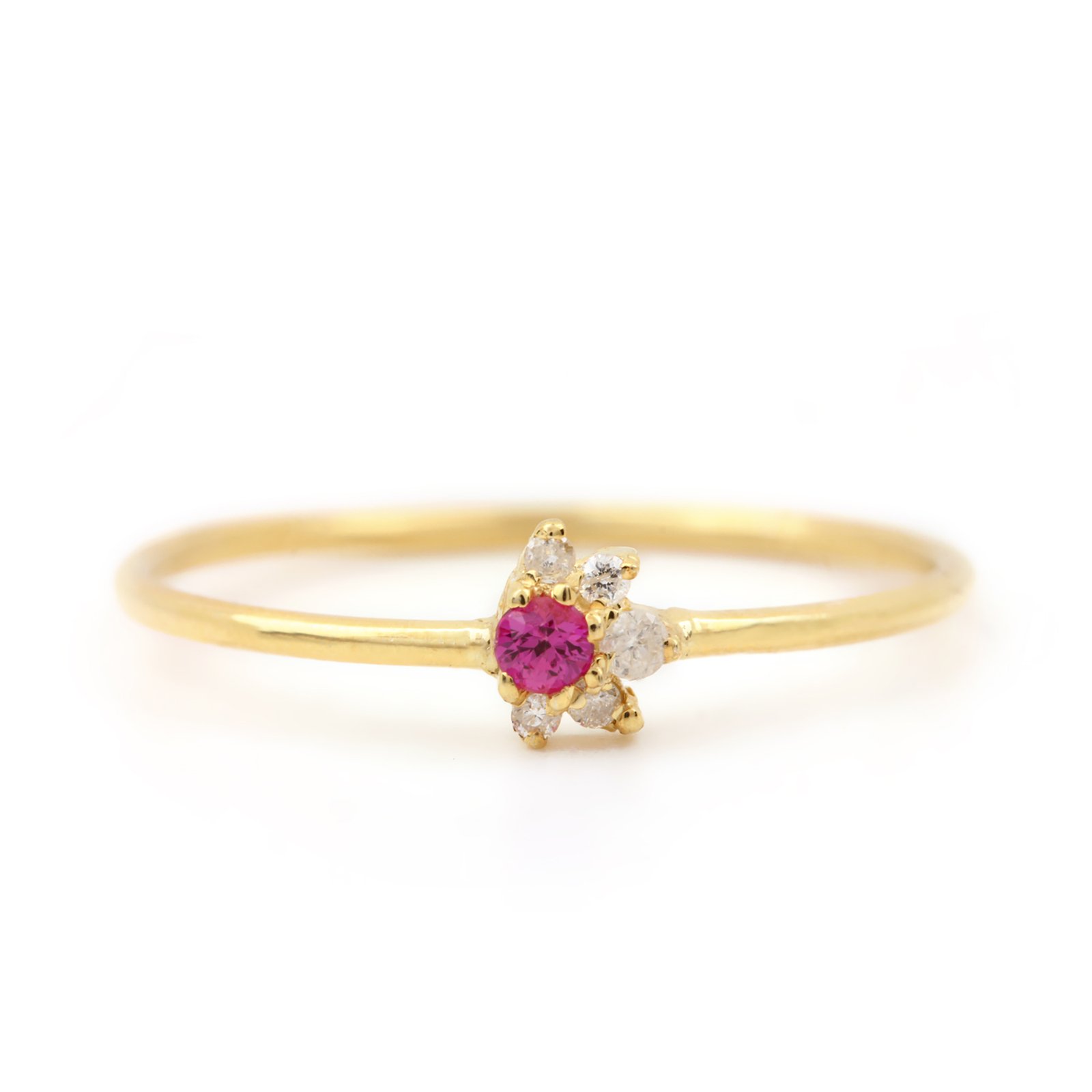 14k Solid yellow Gold Diamond Ruby Ring