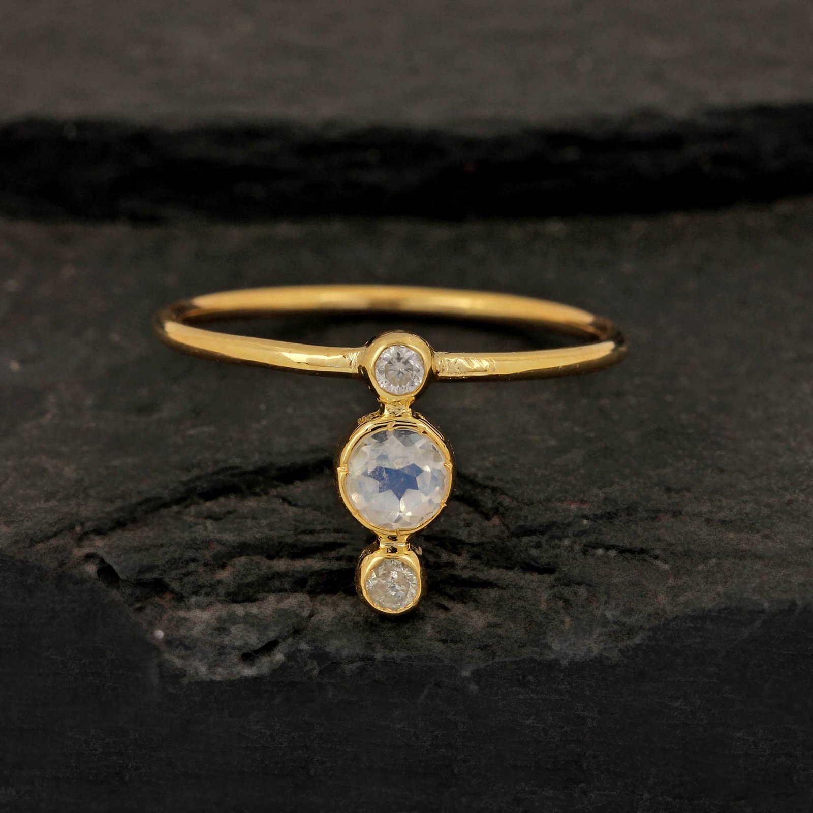 14k Gold Diamond Rainbow Moonstone Ring