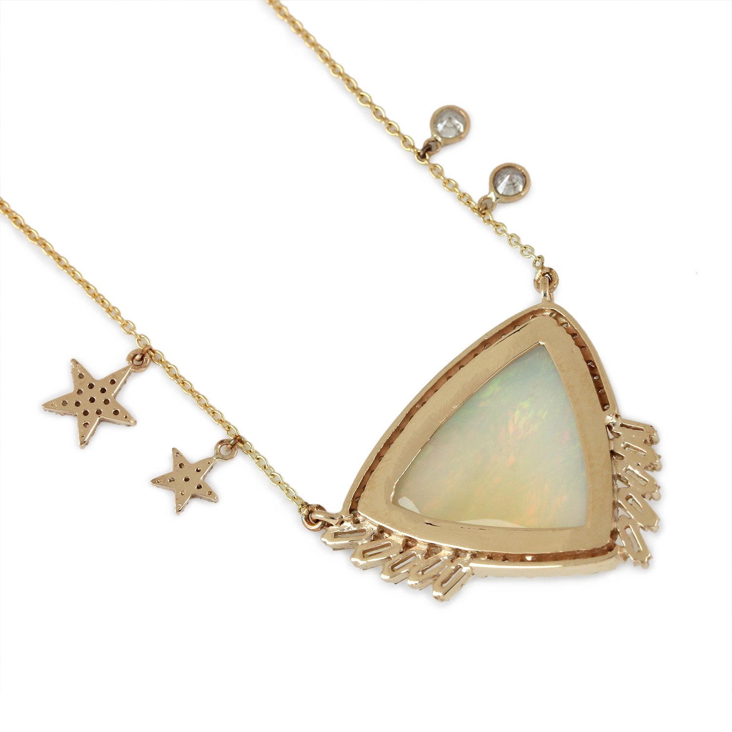 Opal Gemstone Pave Diamond Pendant Chain Necklace 14K Solid Gold Fine Jewelry